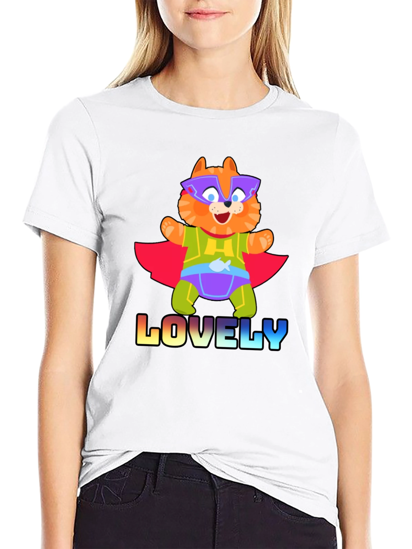 Lovely Superhero Cat Graphic T-Shirt