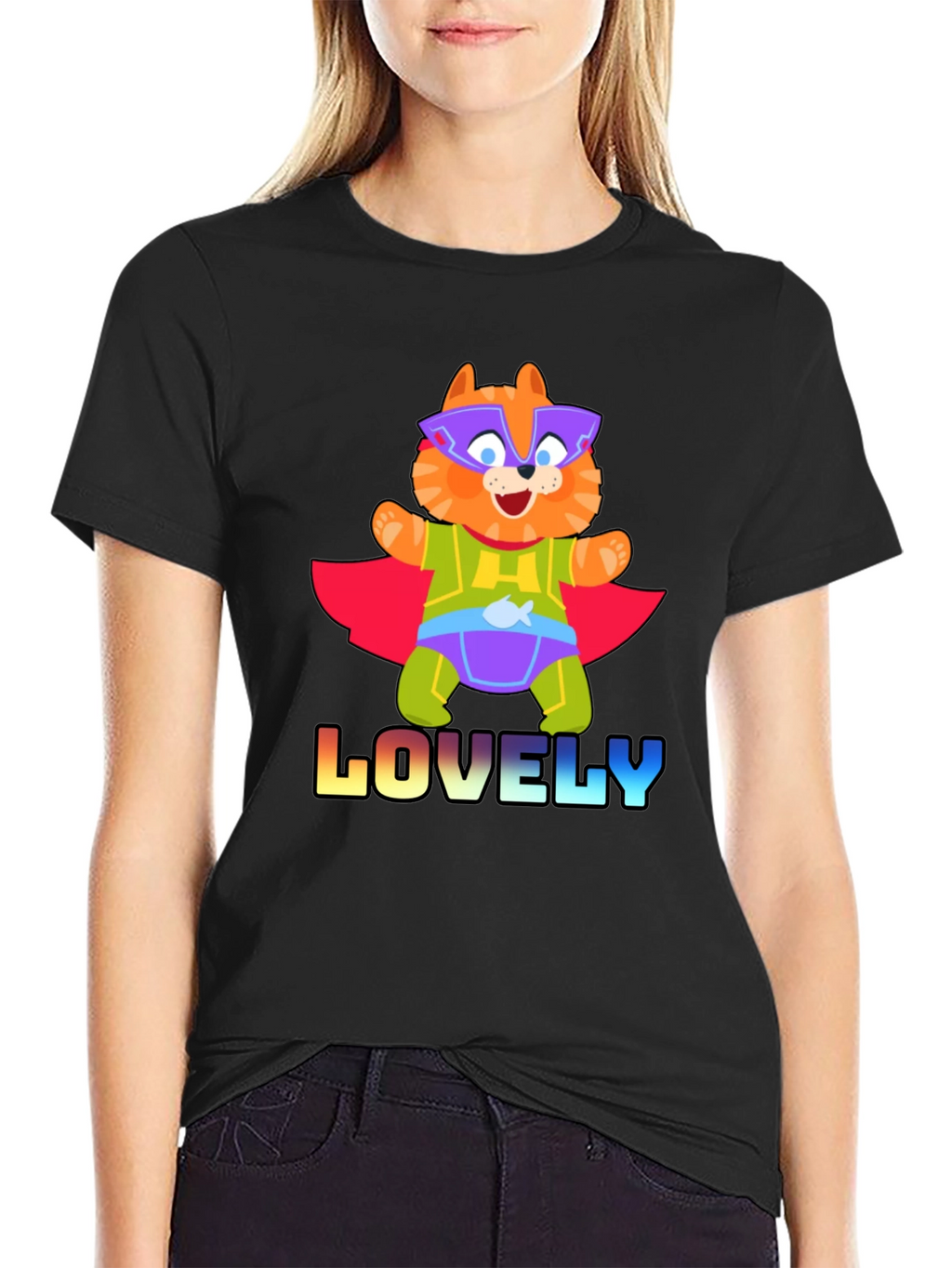 Lovely Superhero Cat Graphic T-Shirt