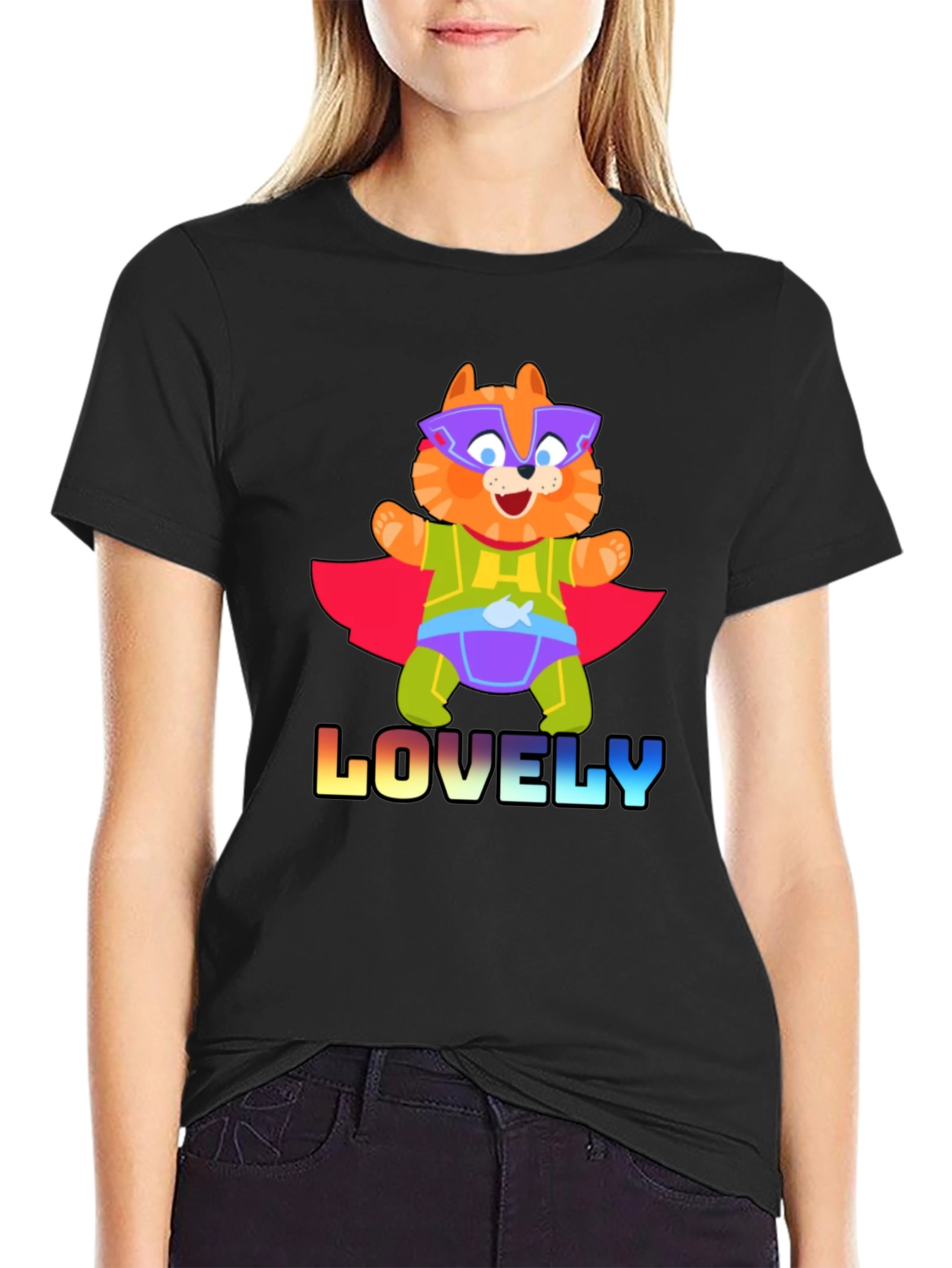 Lovely Superhero Cat Graphic T-Shirt