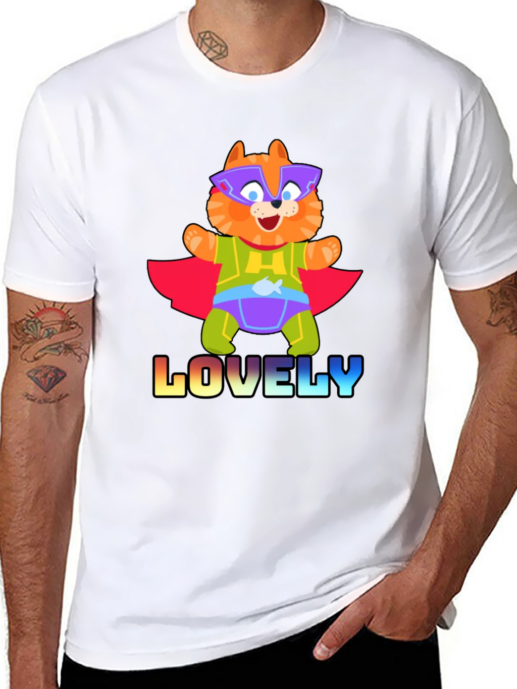 Lovely Superhero Cat Graphic T-Shirt