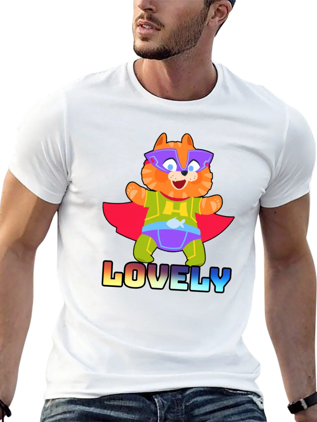 Lovely Superhero Cat Graphic T-Shirt