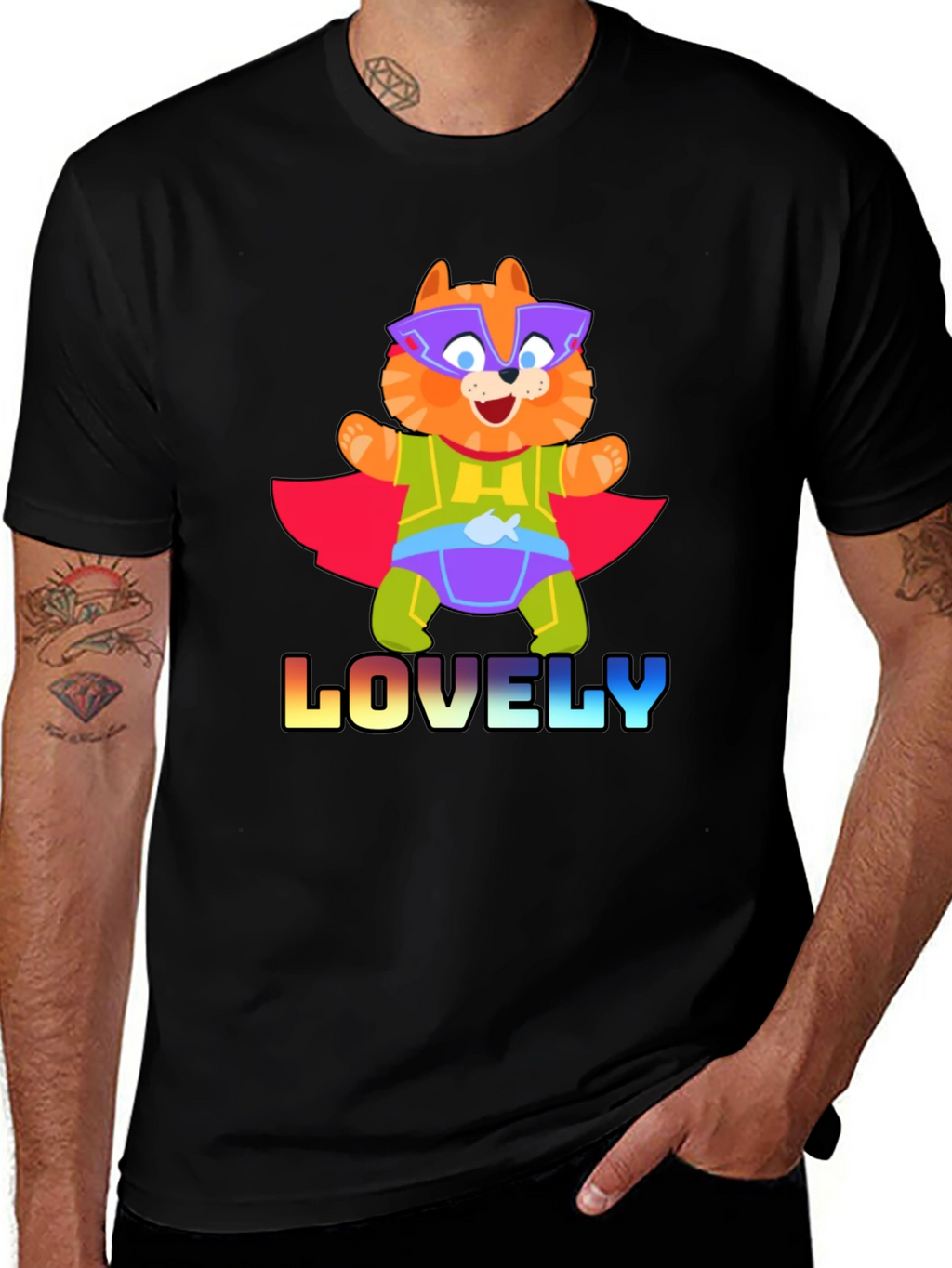 Lovely Superhero Cat Graphic T-Shirt