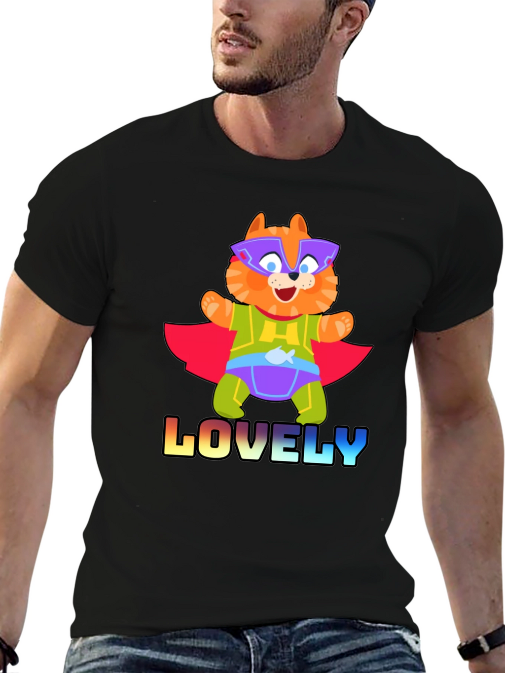 Lovely Superhero Cat Graphic T-Shirt