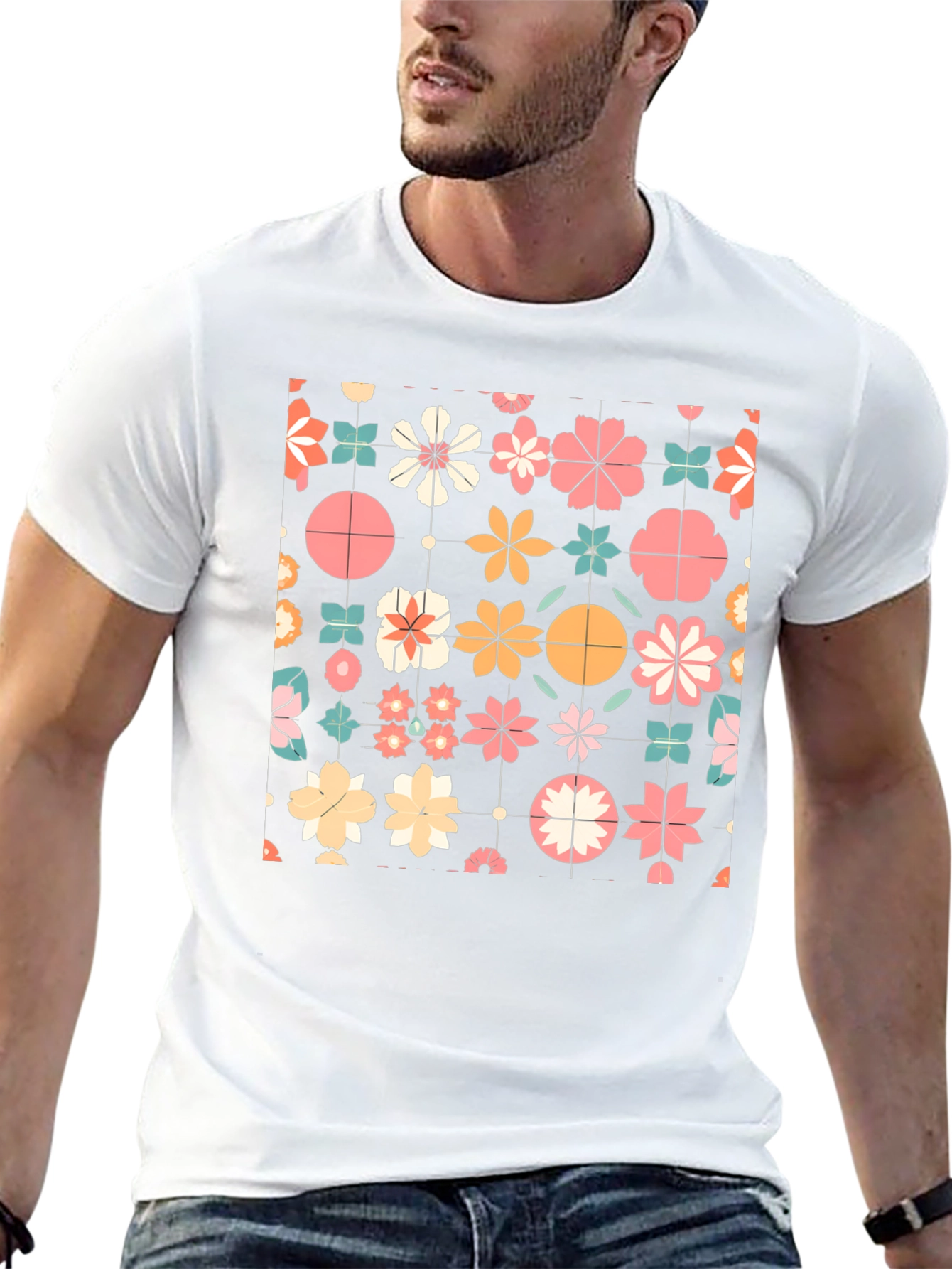 Floral Pattern T-Shirt - Retro Style