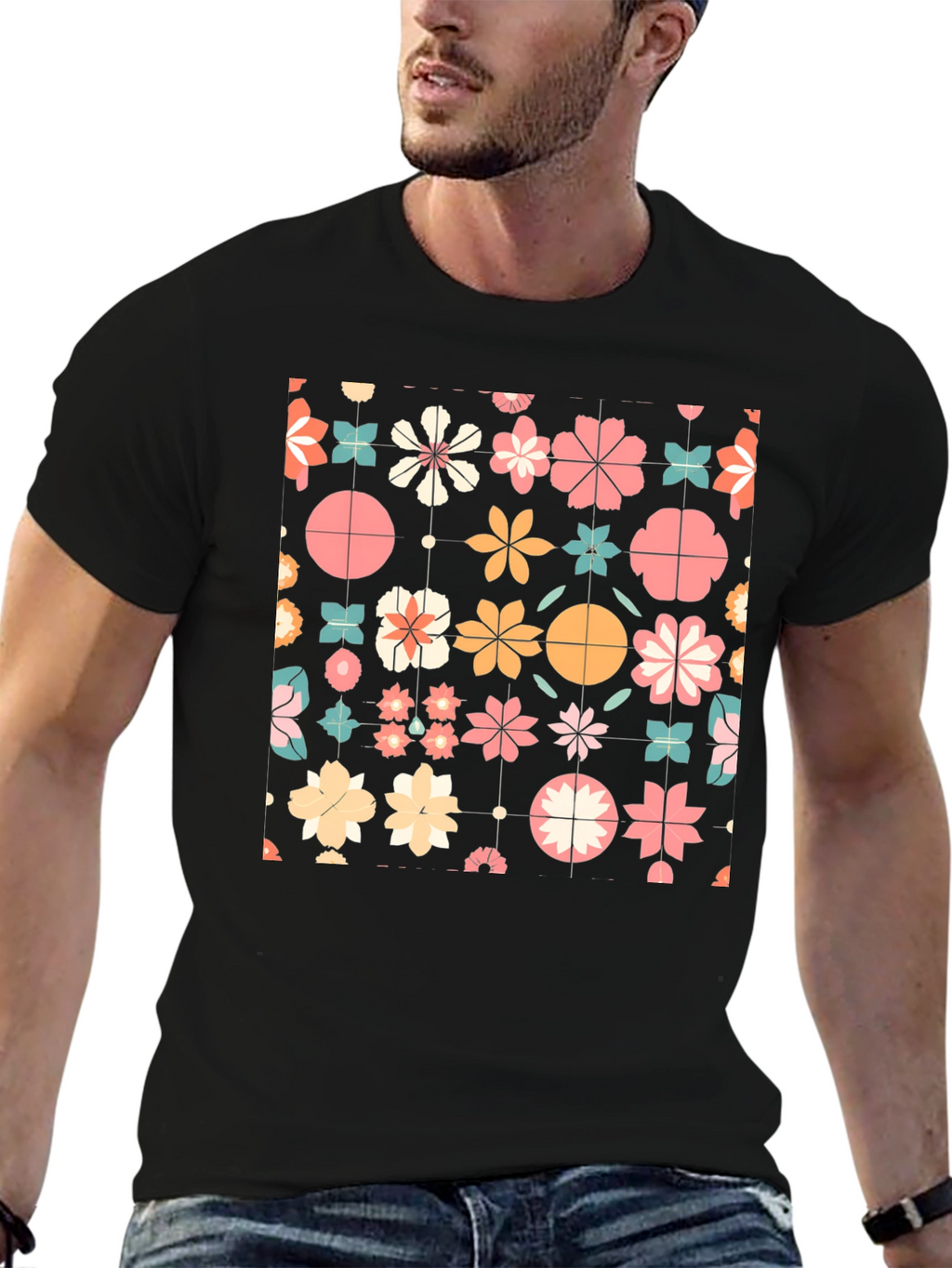 Floral Pattern T-Shirt - Retro Style