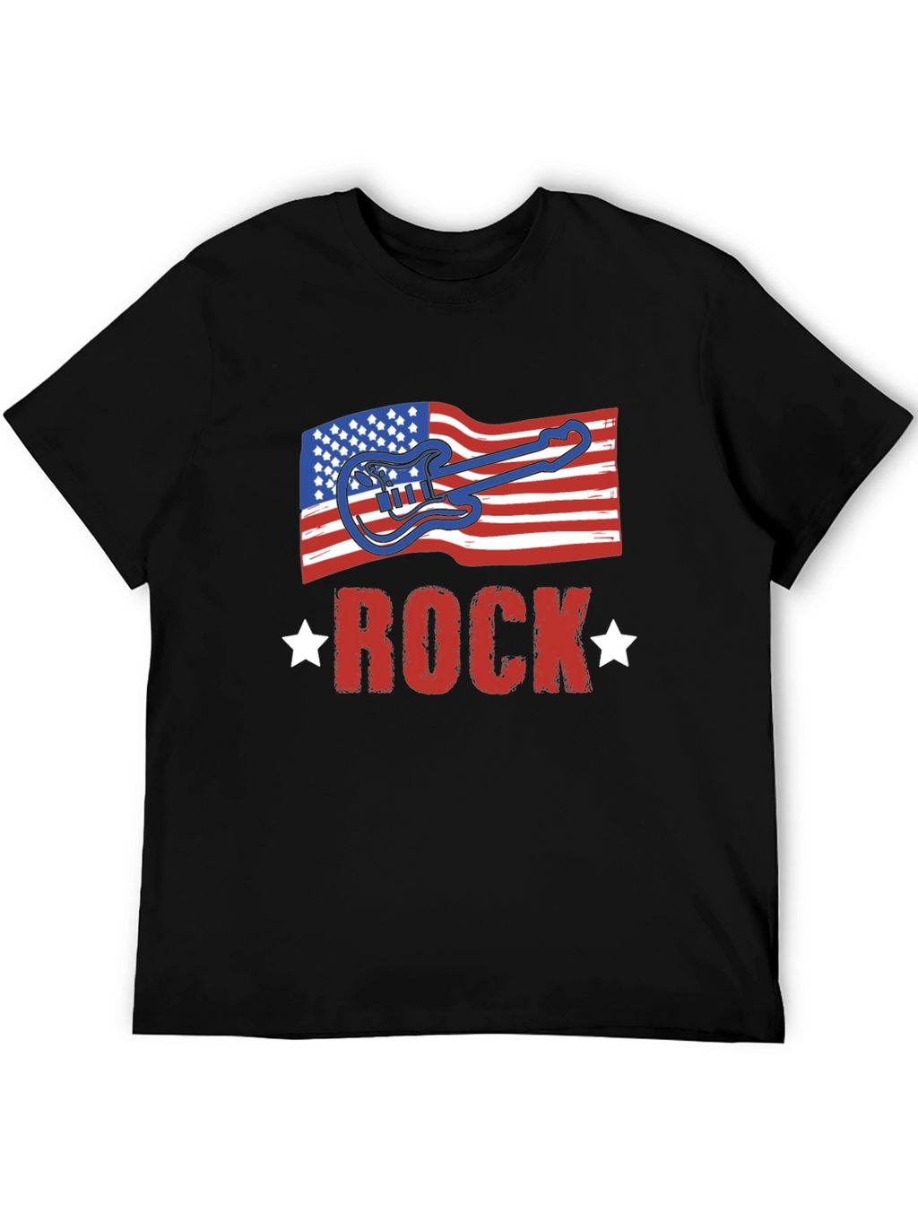 American Flag Rock Guitar Black T-Shirt