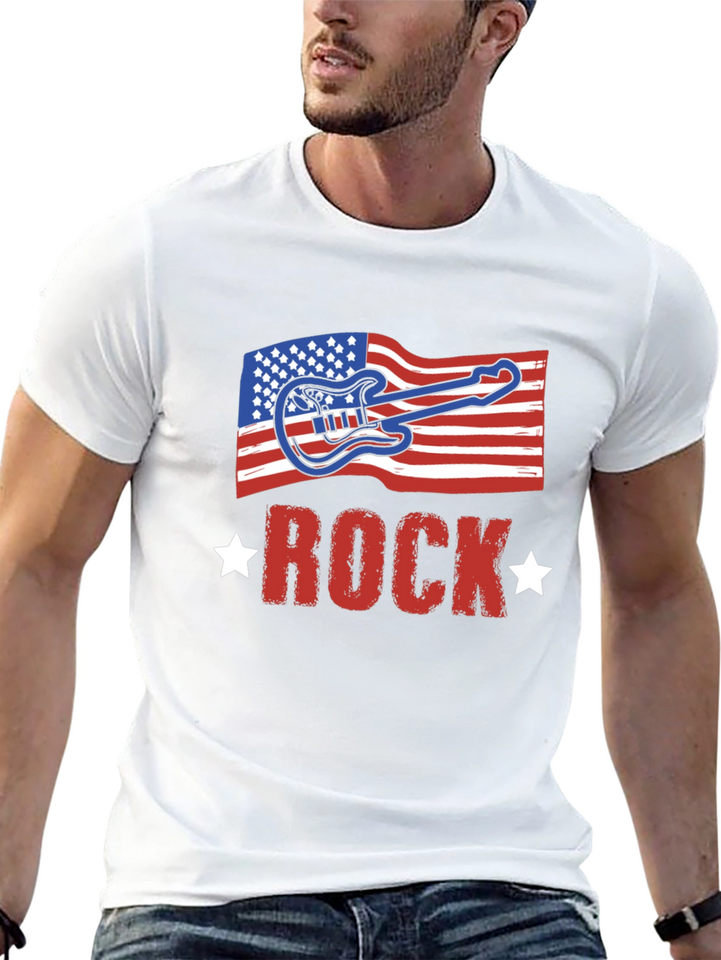 American Flag Rock Guitar Black T-Shirt