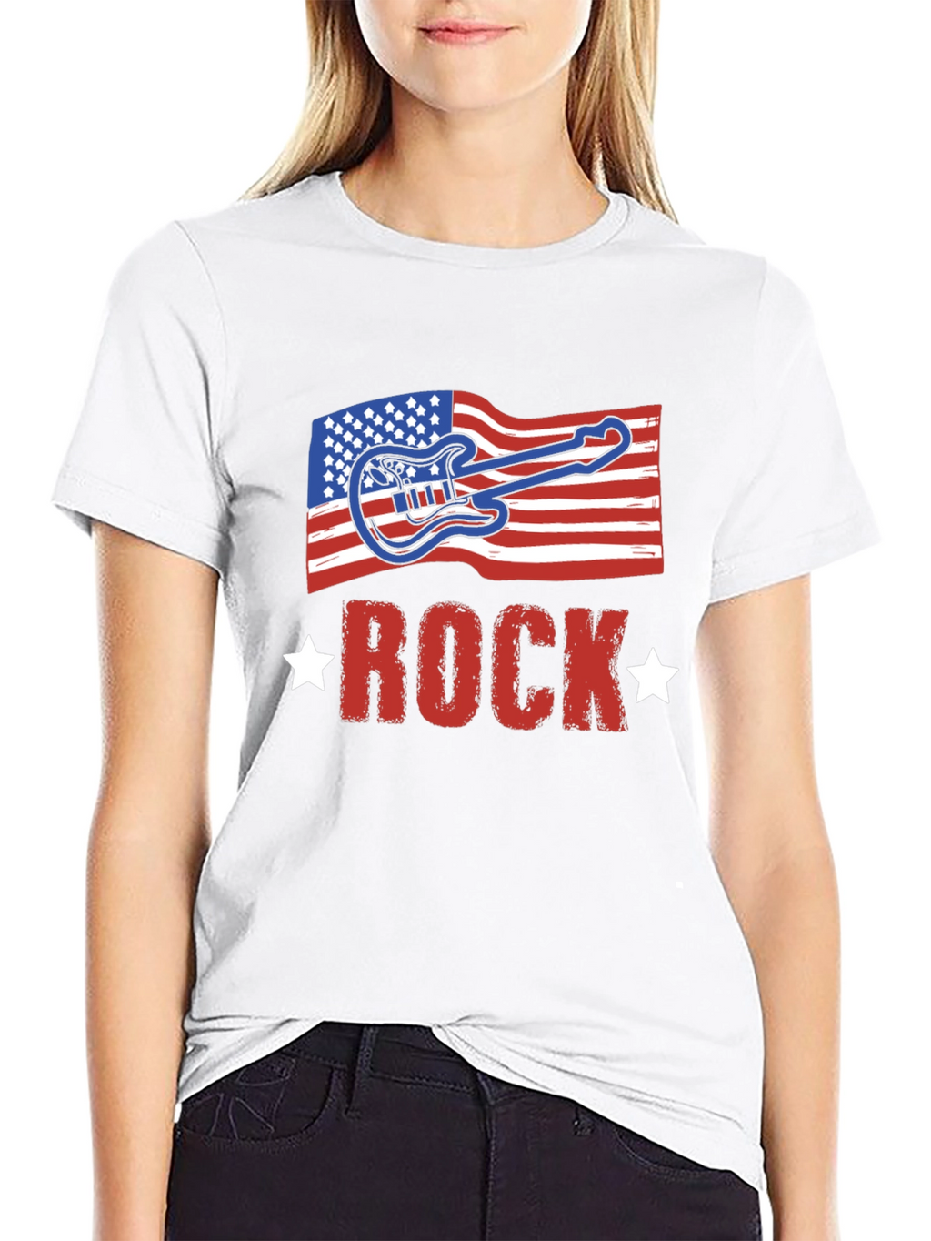 American Flag Rock Guitar Black T-Shirt