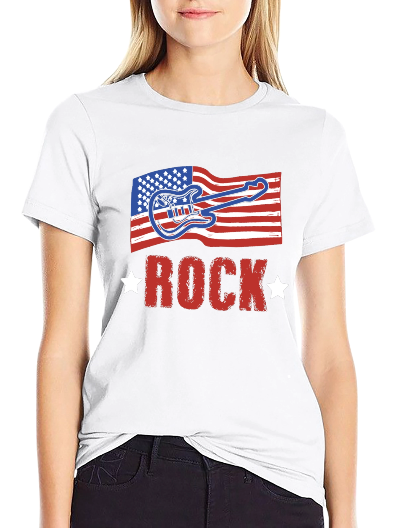 American Flag Rock Guitar Black T-Shirt