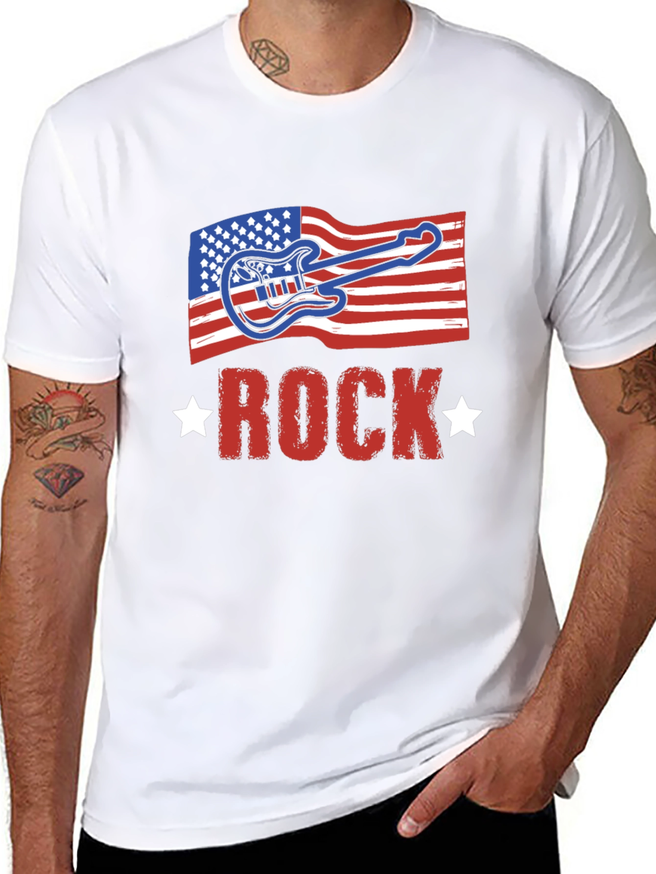 American Flag Rock Guitar Black T-Shirt