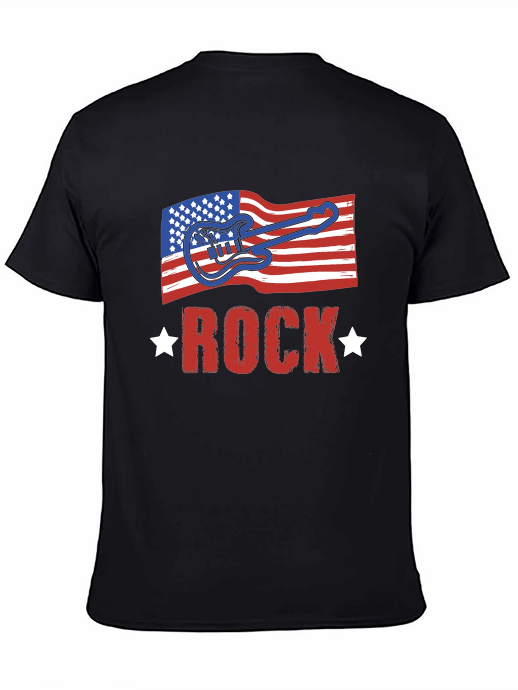 American Flag Rock Guitar Black T-Shirt