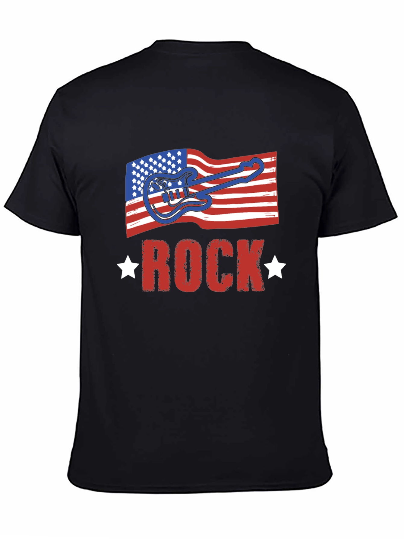 American Flag Rock Guitar Black T-Shirt