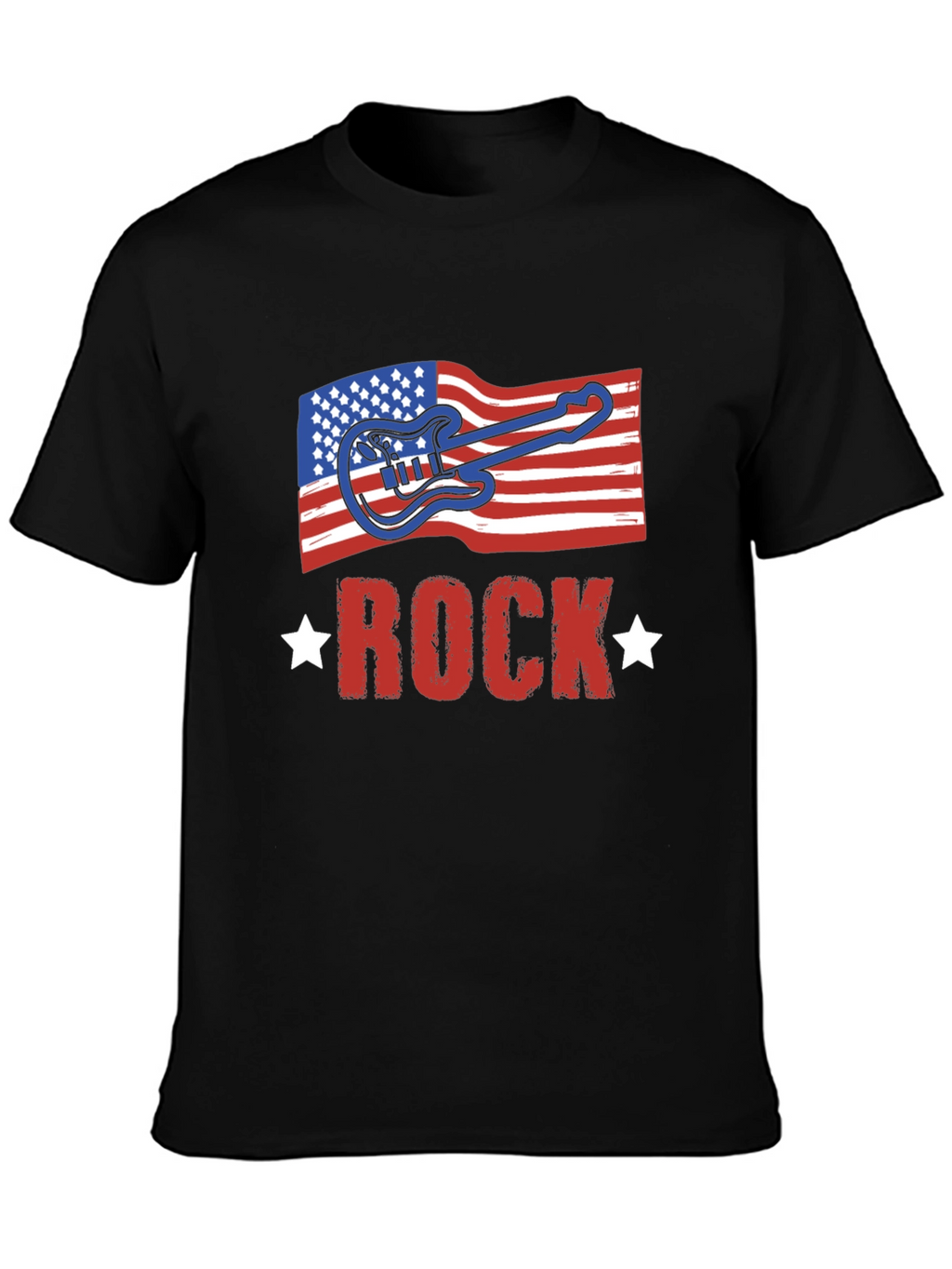 American Flag Rock Guitar Black T-Shirt