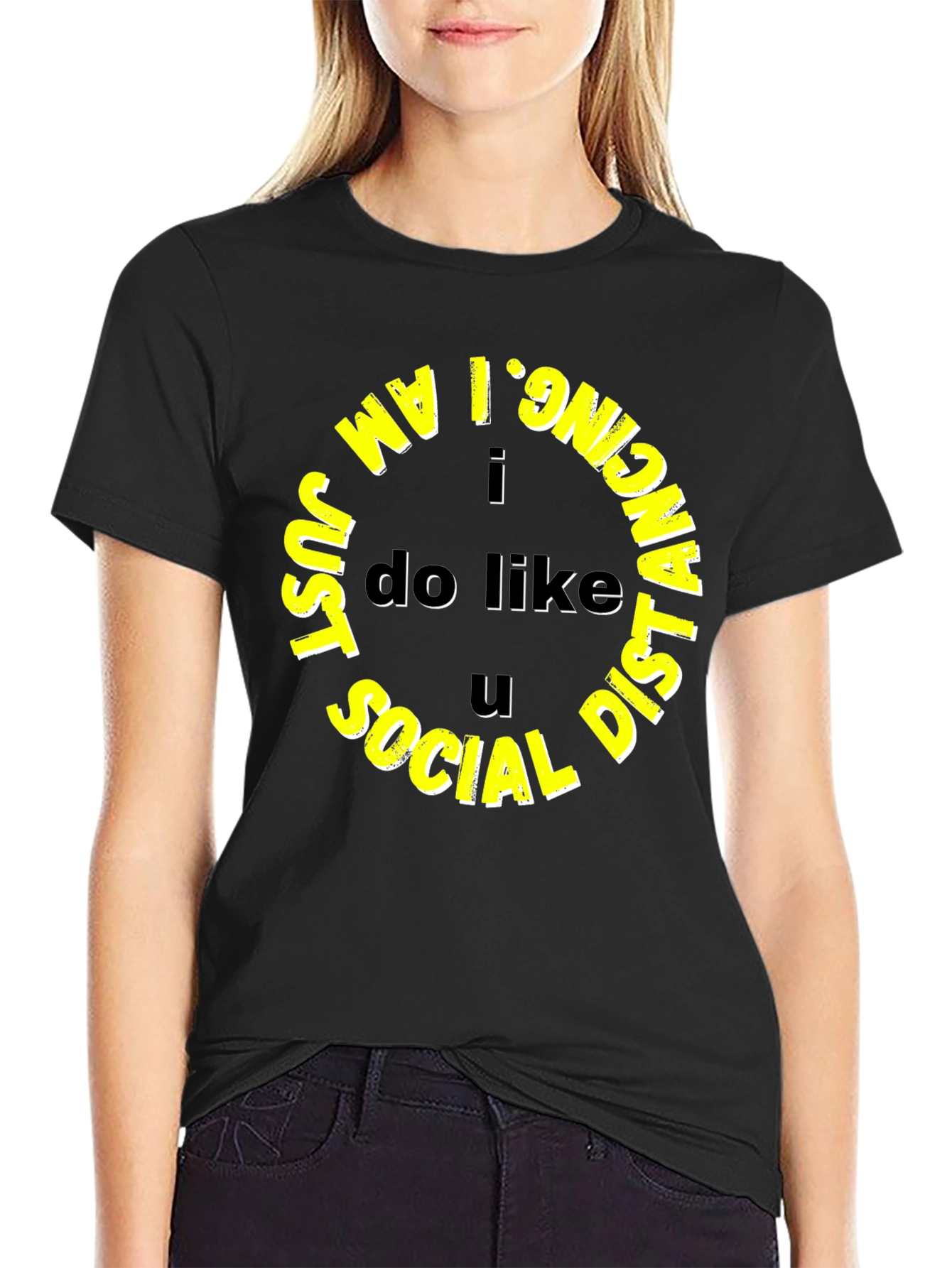I Am Just Social Distancing Black Tee