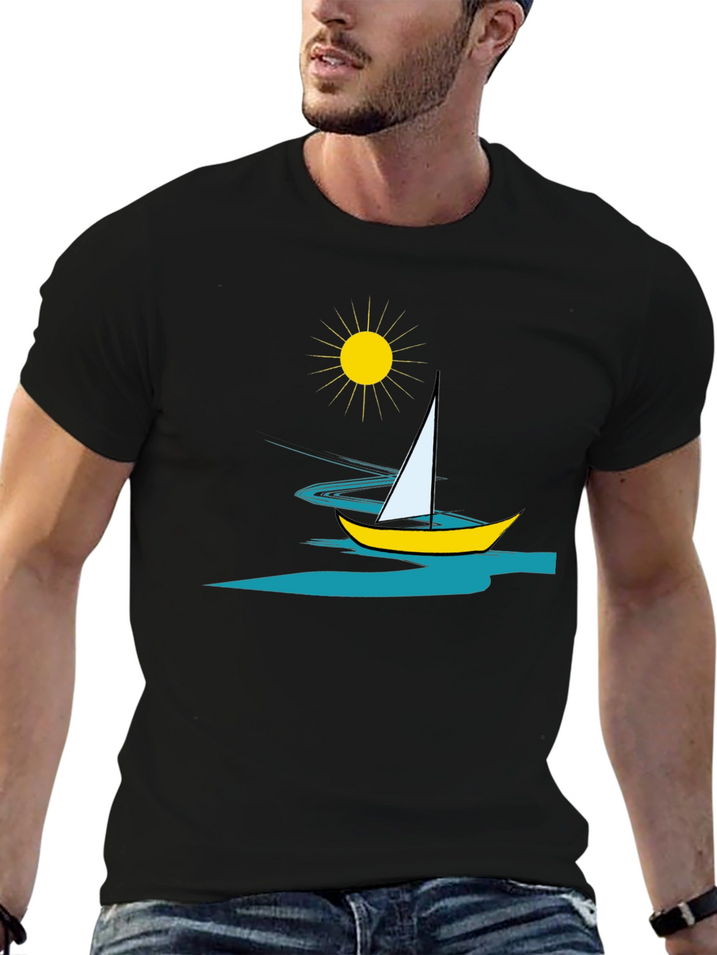 Sailing Graphic Tee - Mens Black T-Shirt