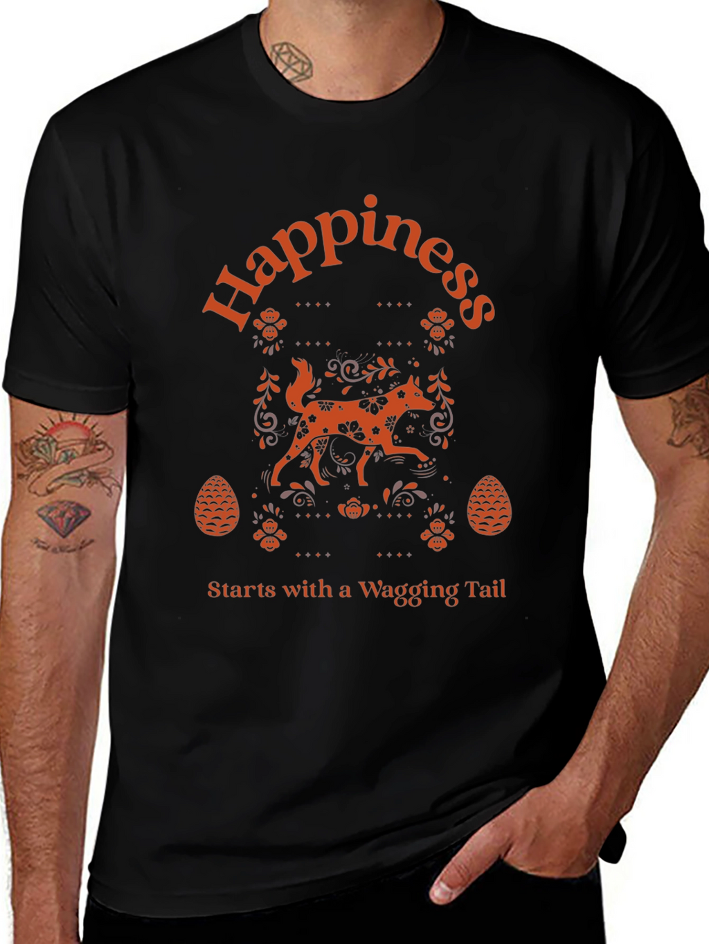 Happiness Wagging Tail Black T-Shirt