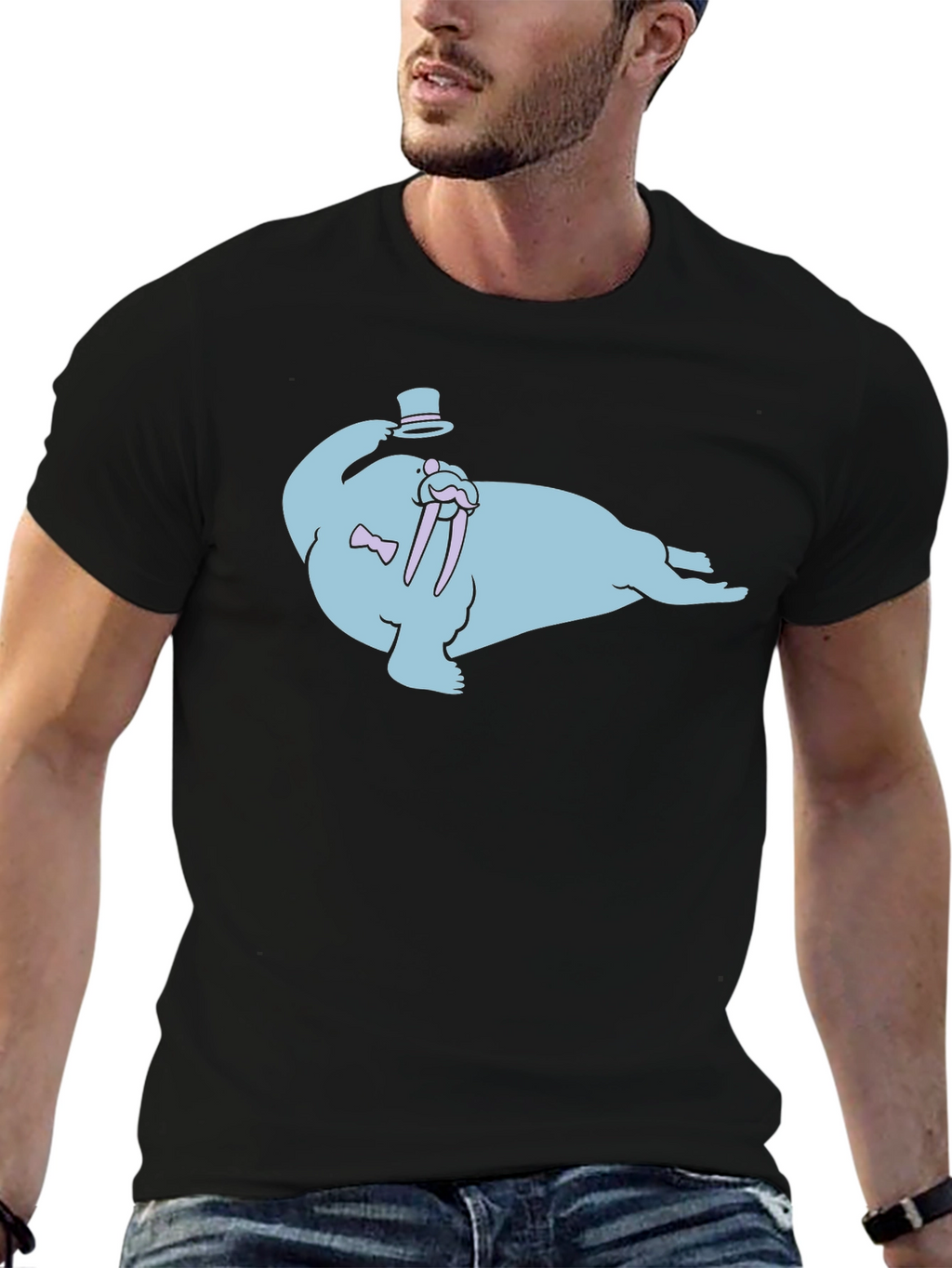 Gentleman Walrus Graphic T-Shirt - Black