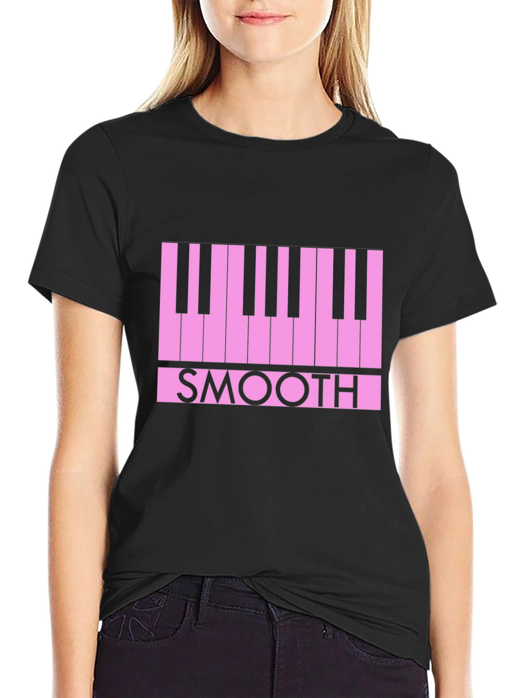 Smooth Piano Keys Graphic Tee - Black Casual T-Shirt