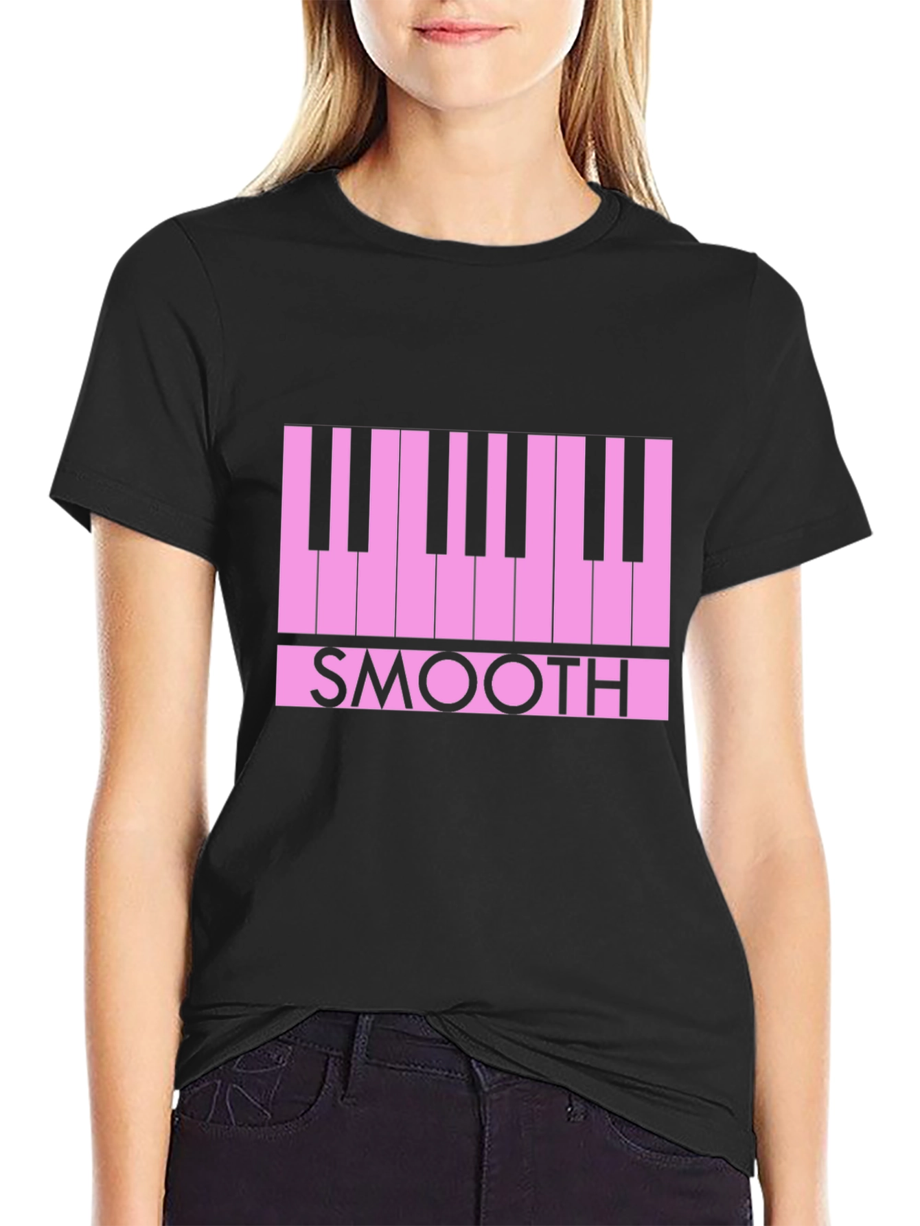Smooth Piano Keys Graphic Tee - Black Casual T-Shirt