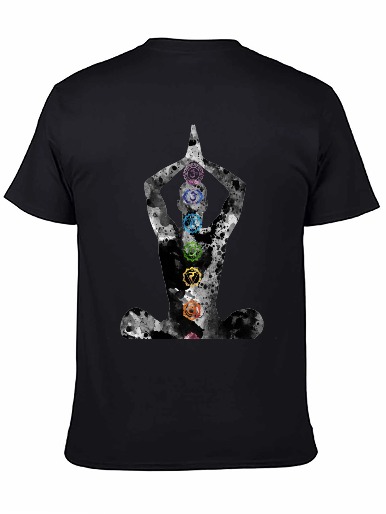 Chakra Meditation Black Graphic Tee - Spiritual Comfort