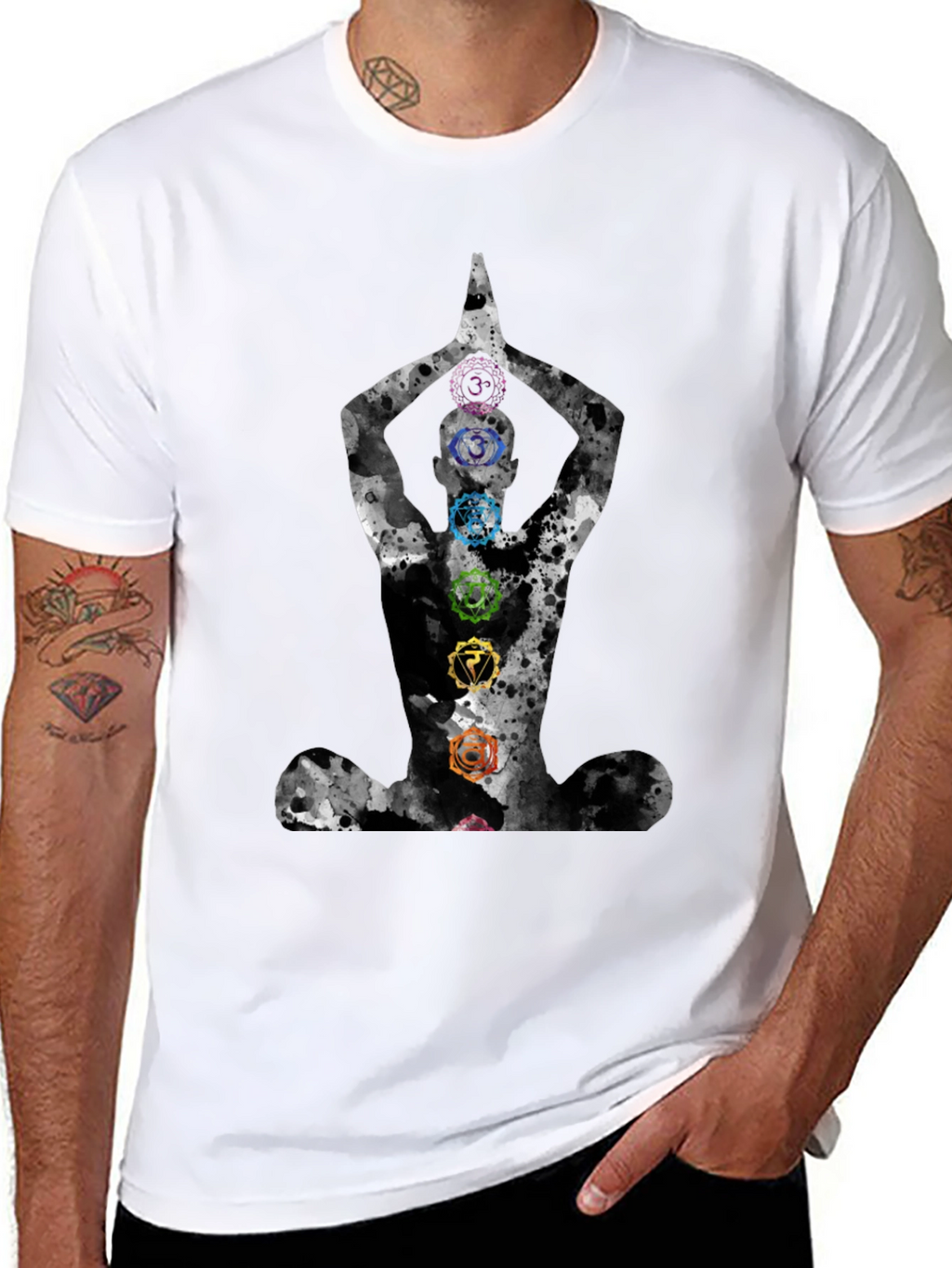 Chakra Meditation Black Graphic Tee - Spiritual Comfort