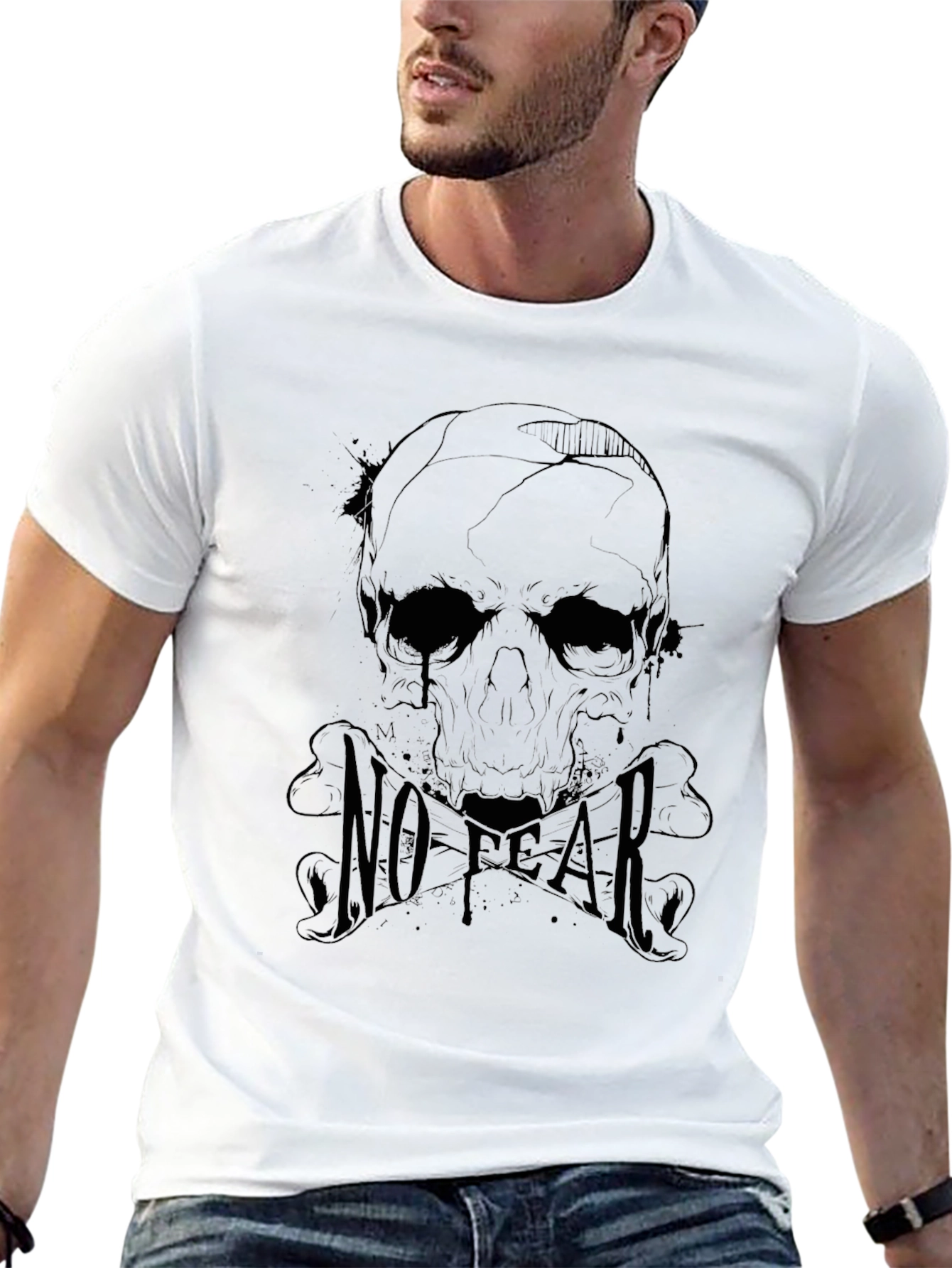 Mens Black No Fear Skull Graphic T-Shirt