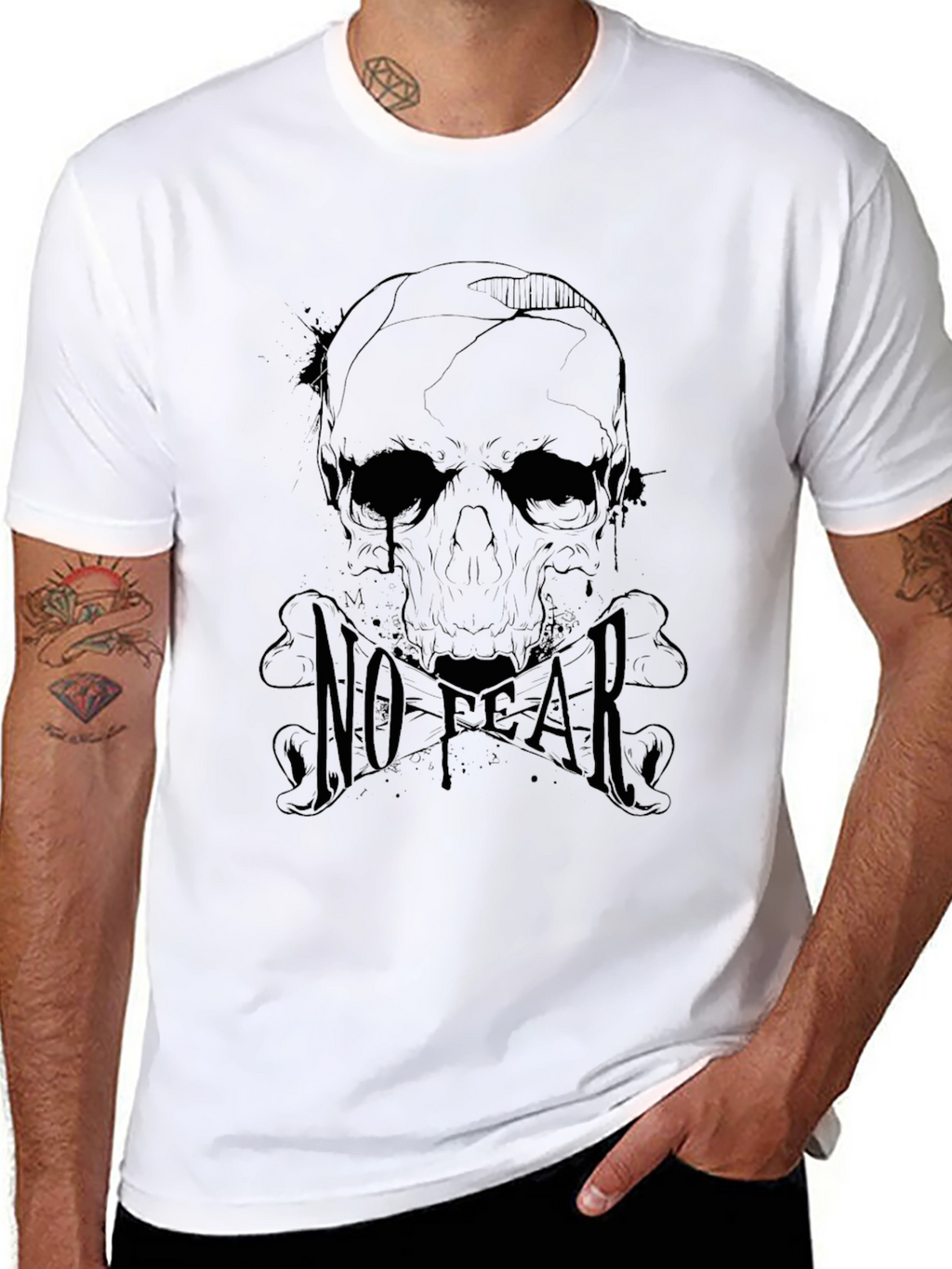 Mens Black No Fear Skull Graphic T-Shirt