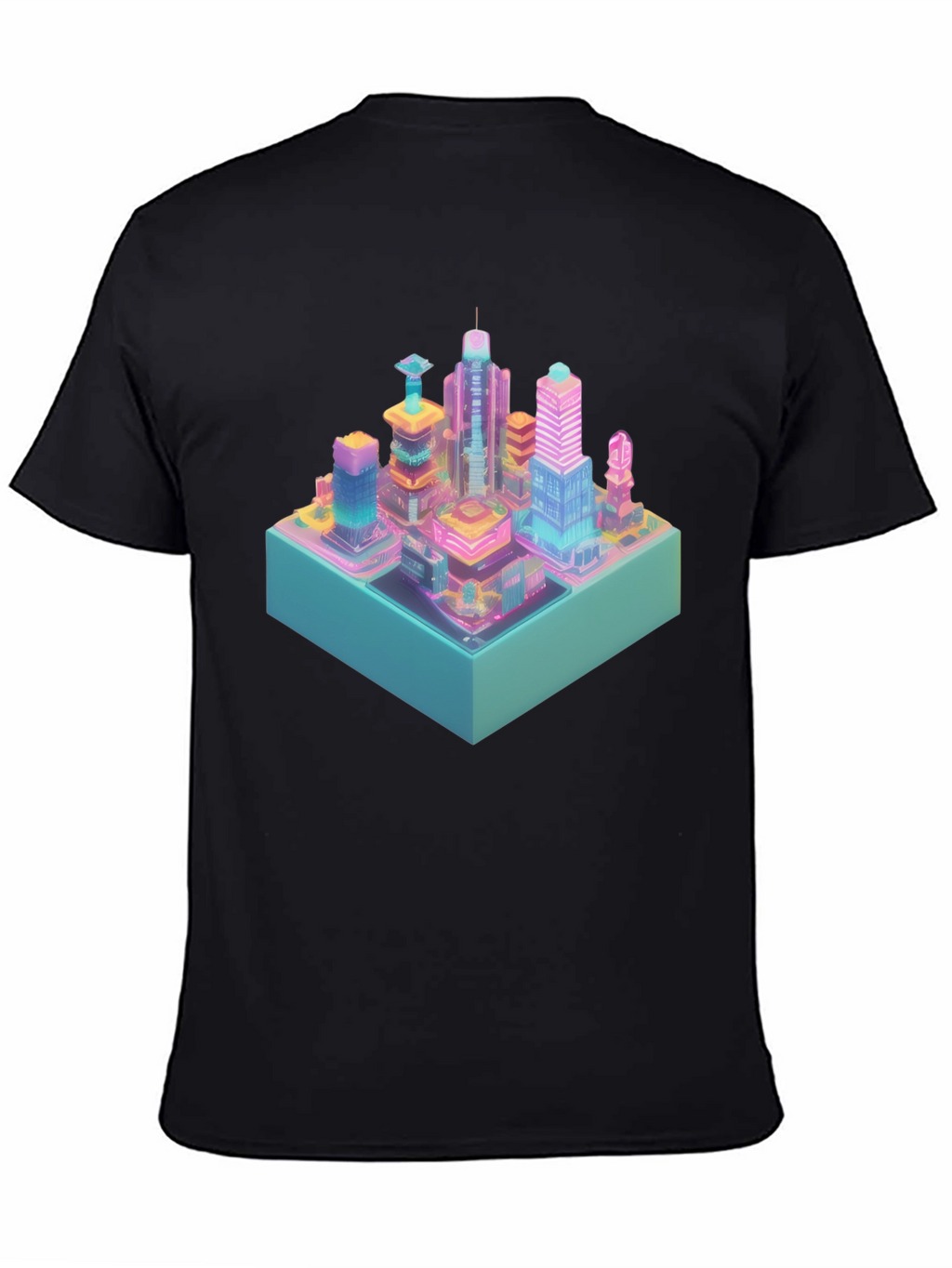 Cyberpunk City T-Shirt - Isometric Neon Design