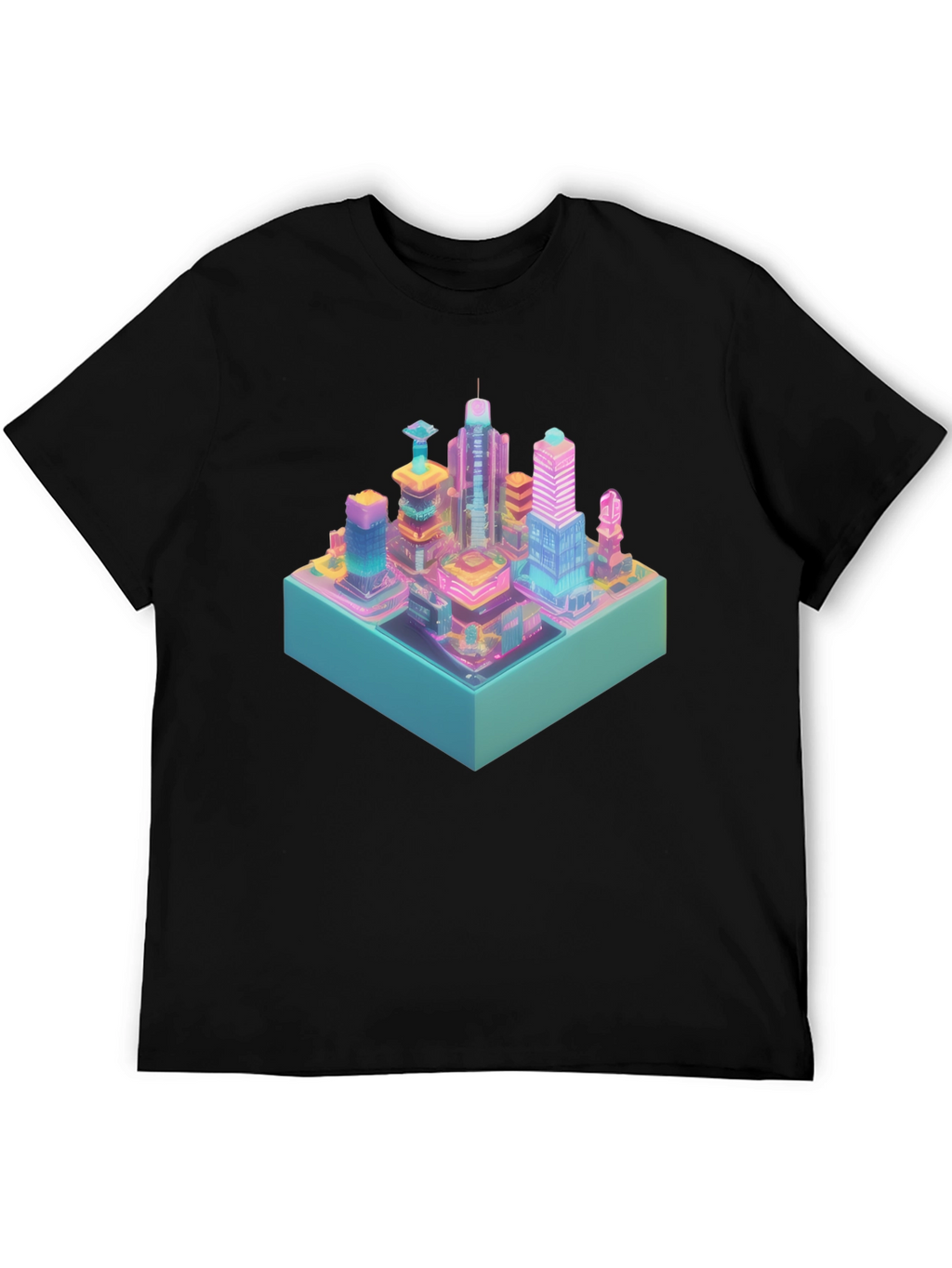 Cyberpunk City T-Shirt - Isometric Neon Design