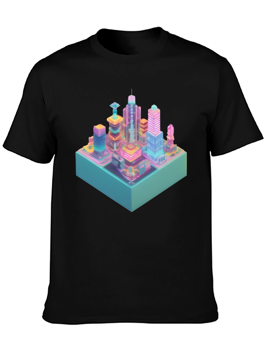 Cyberpunk City T-Shirt - Isometric Neon Design