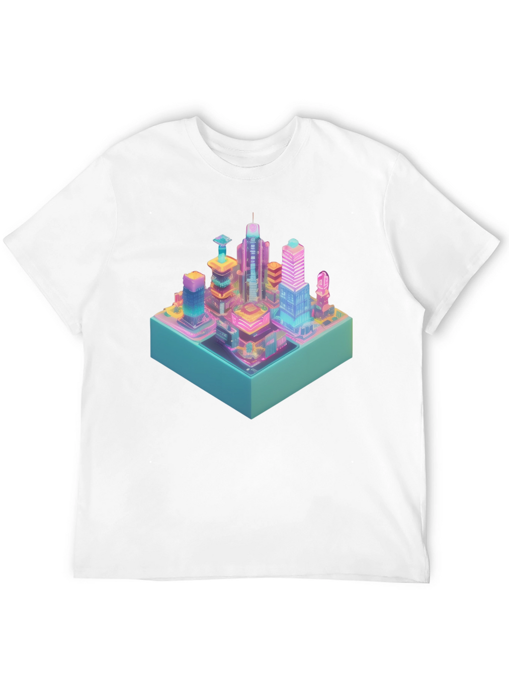 Cyberpunk City T-Shirt - Isometric Neon Design