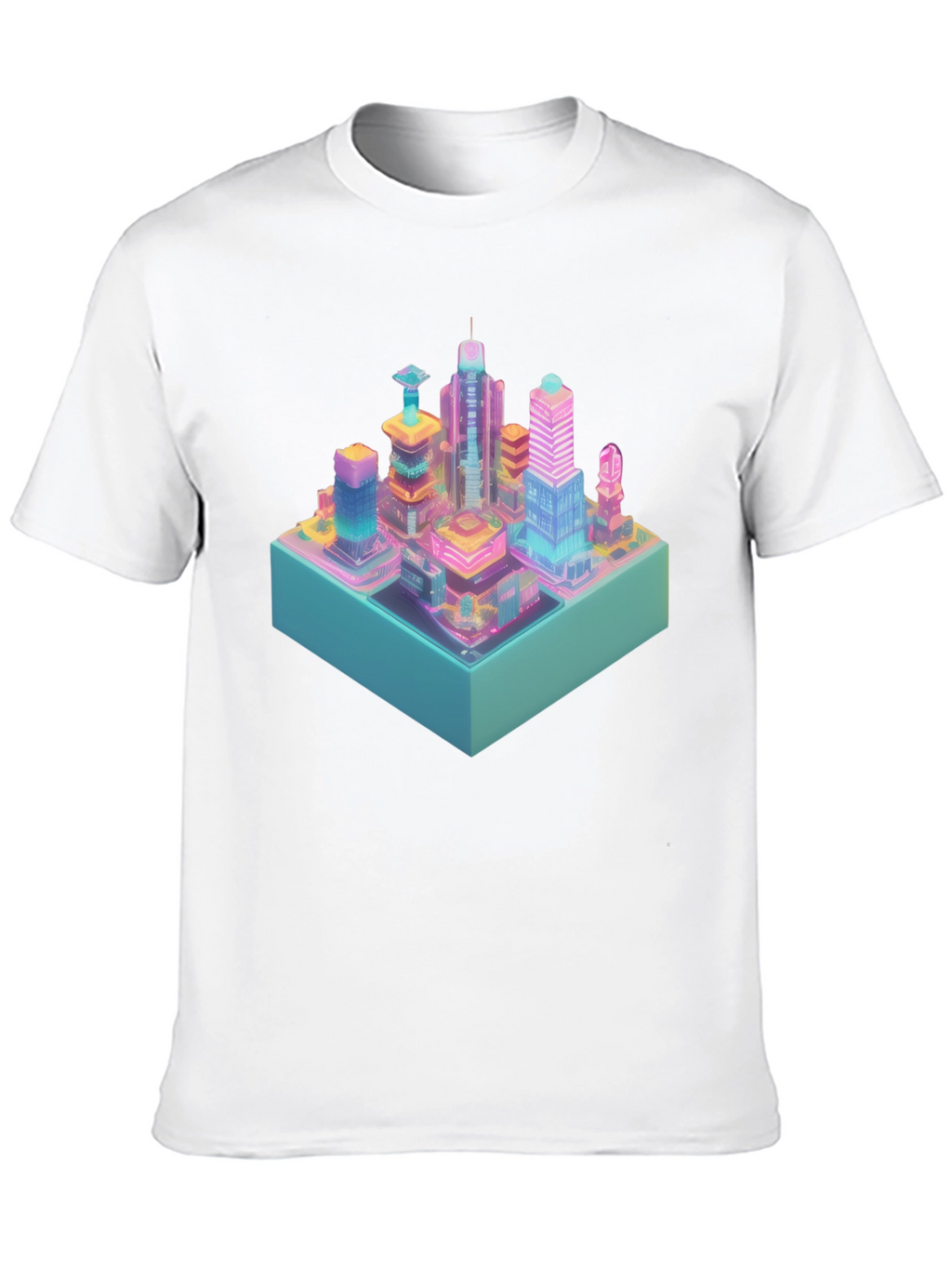Cyberpunk City T-Shirt - Isometric Neon Design