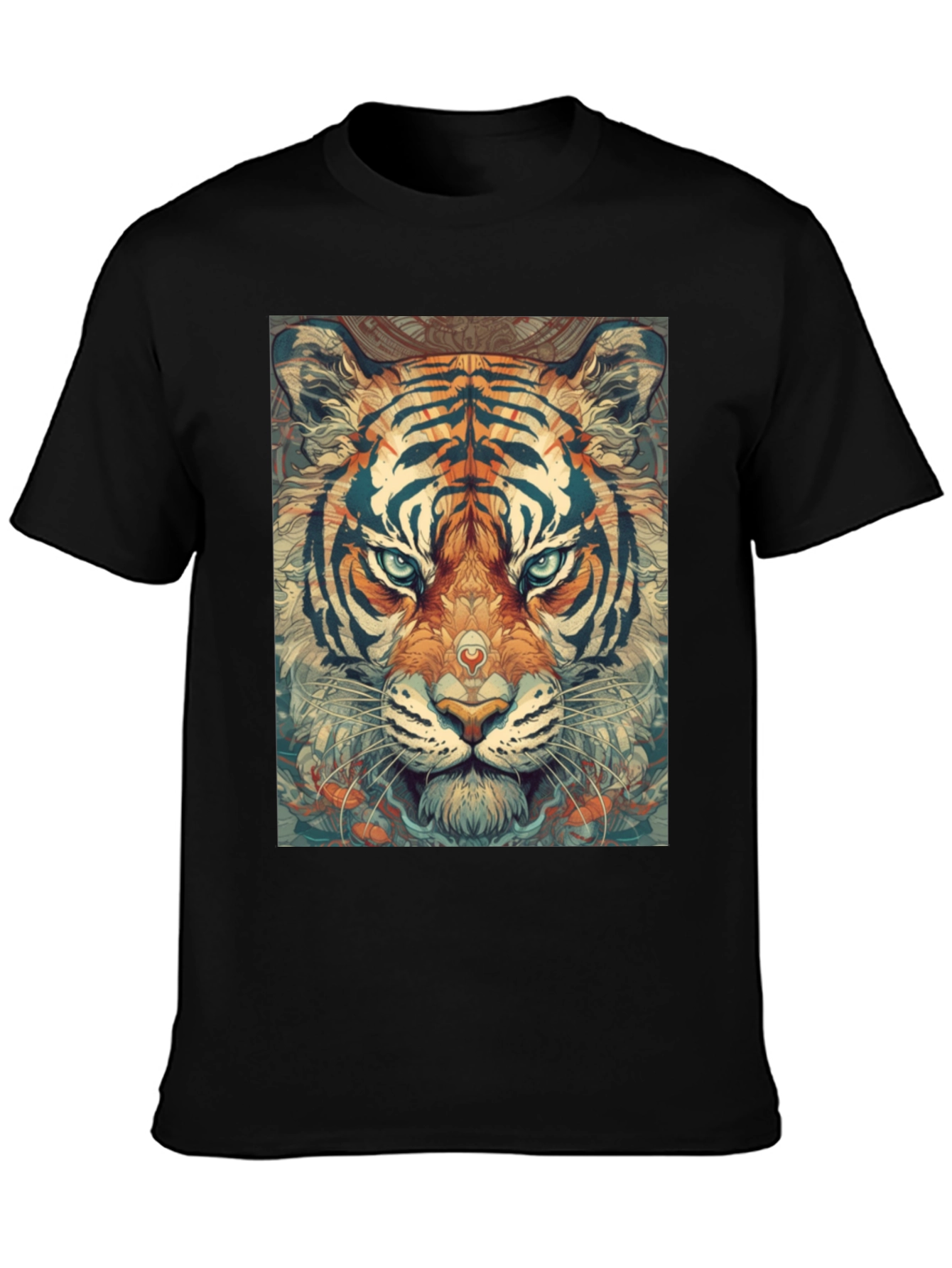 Tiger Face Graphic Print Black T-Shirt
