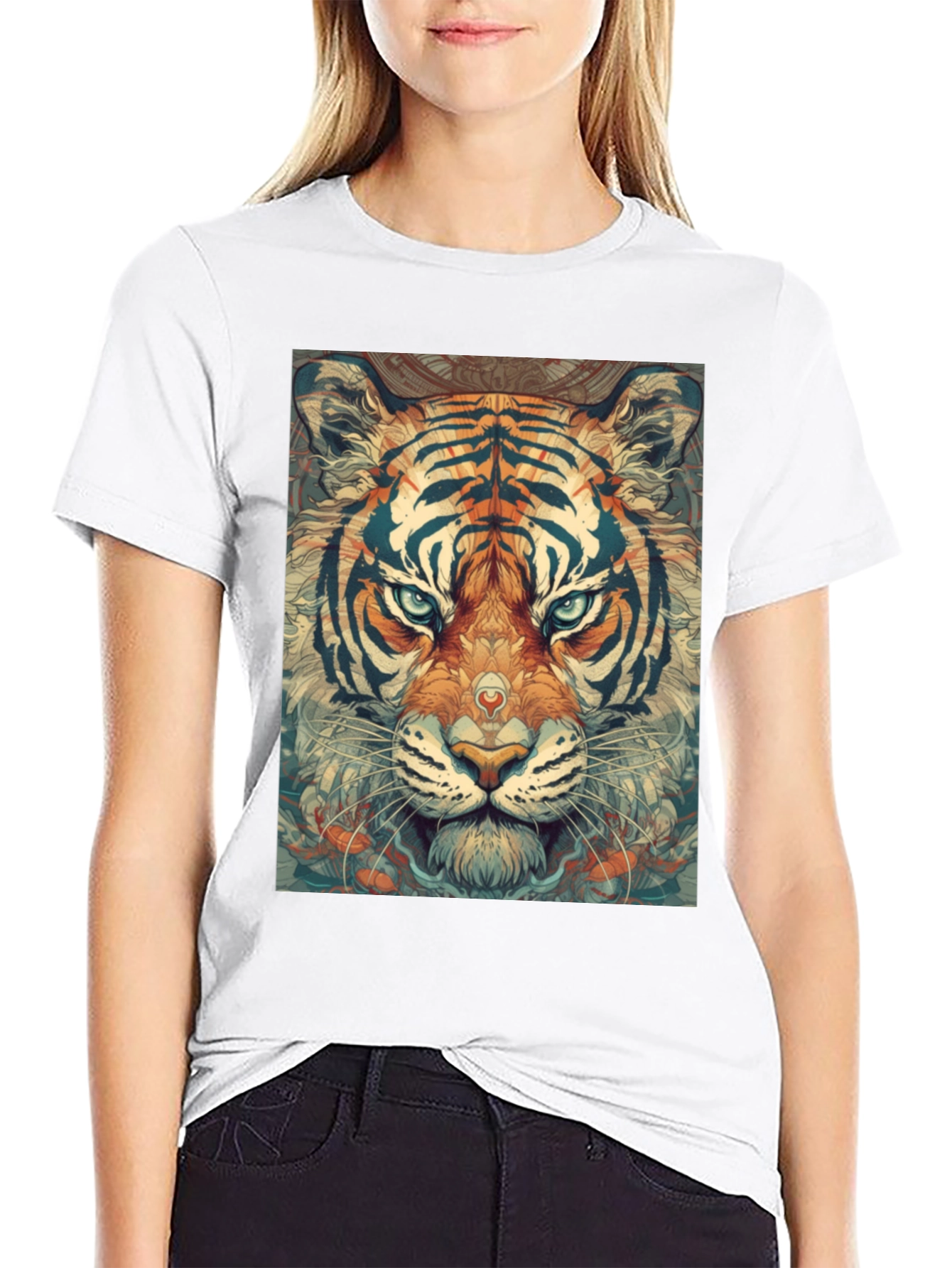 Tiger Face Graphic Print Black T-Shirt