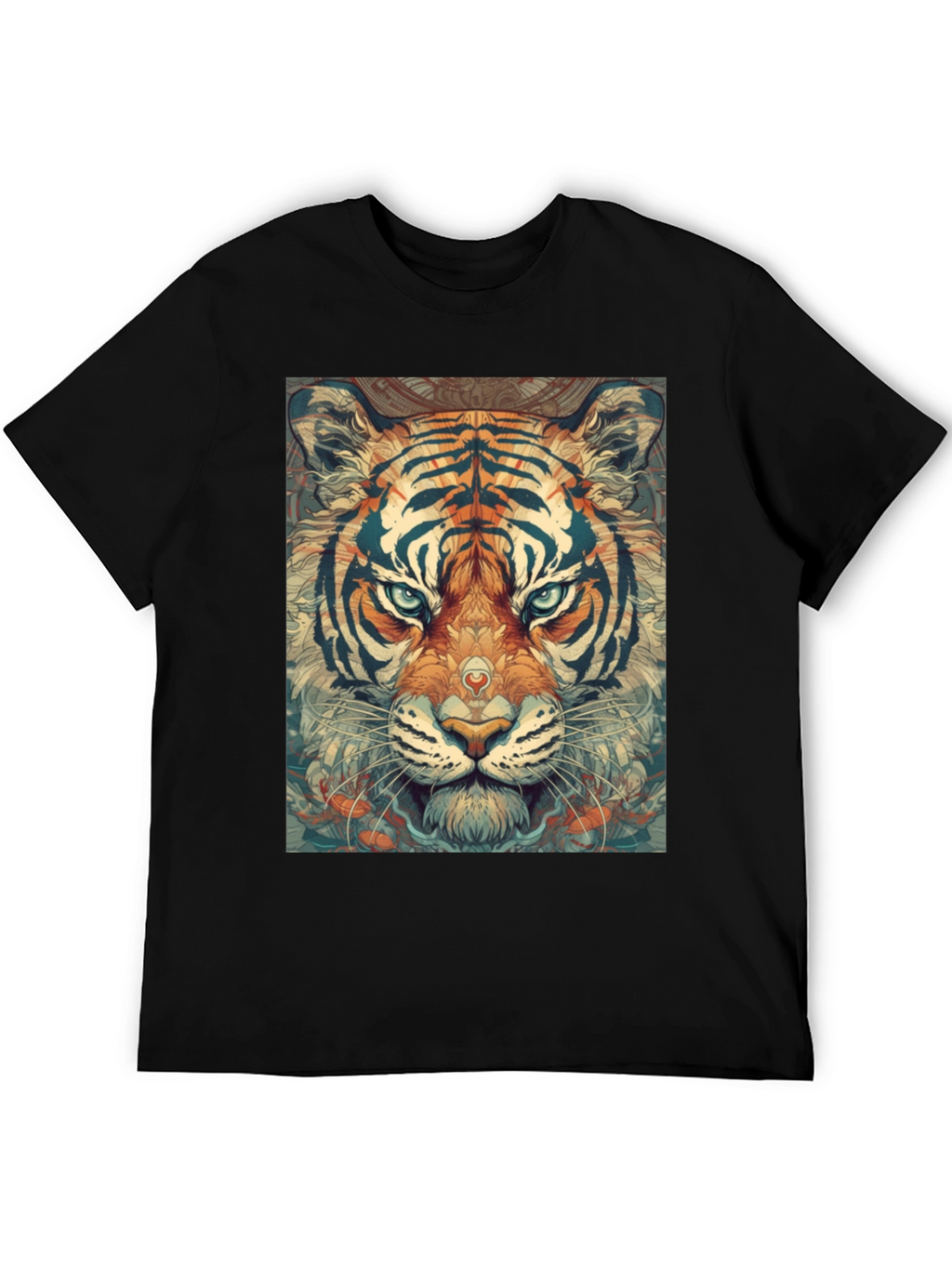 Tiger Face Graphic Print Black T-Shirt