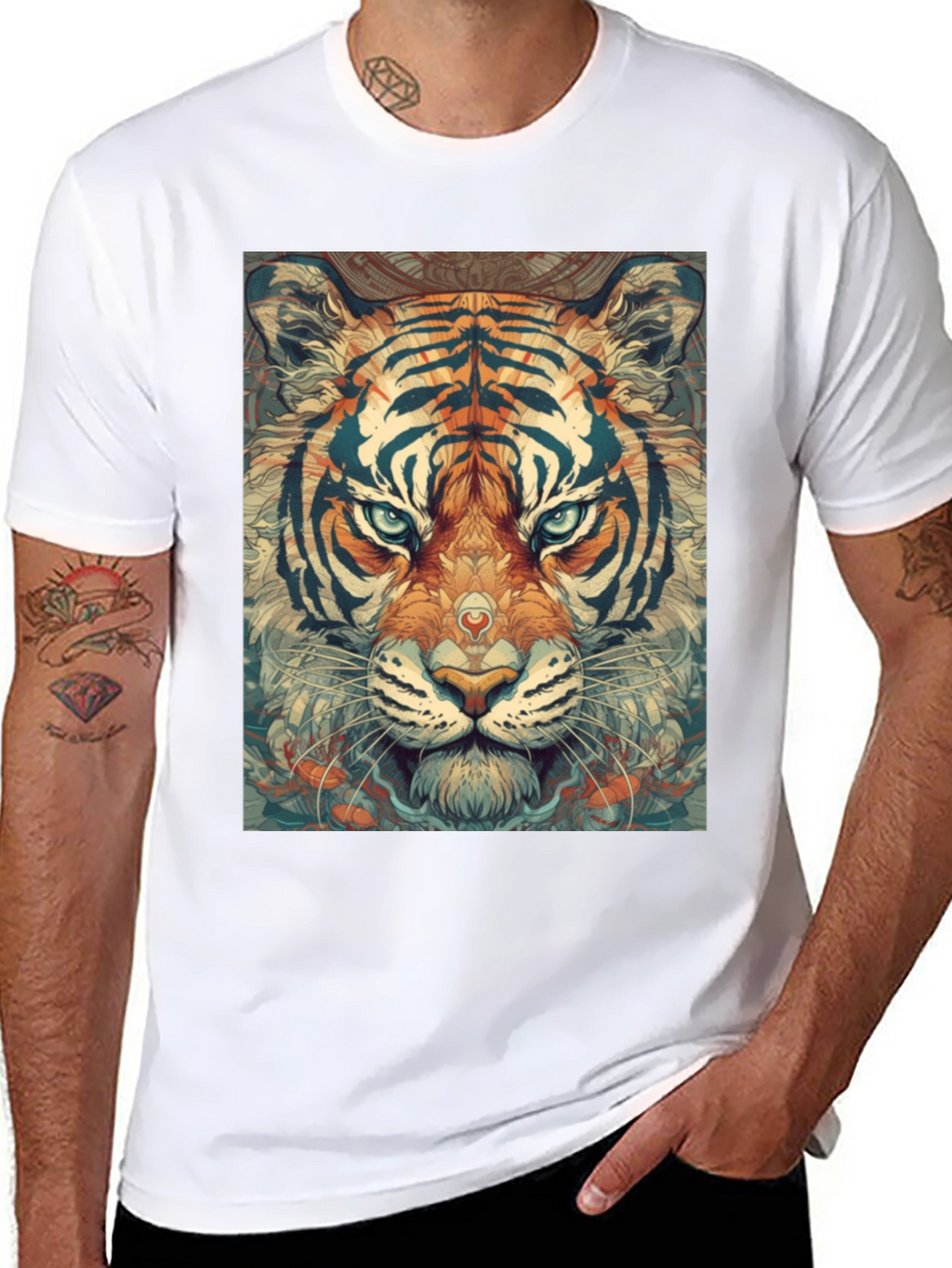 Tiger Face Graphic Print Black T-Shirt