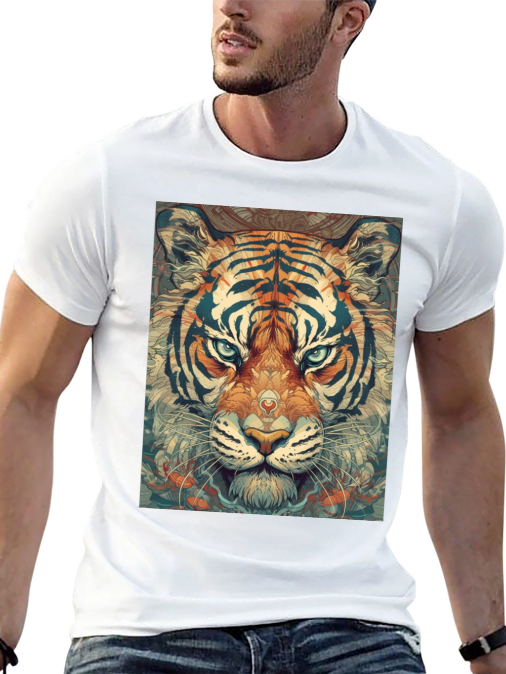 Tiger Face Graphic Print Black T-Shirt