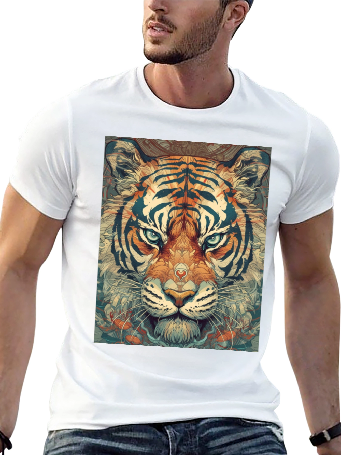 Tiger Face Graphic Print Black T-Shirt