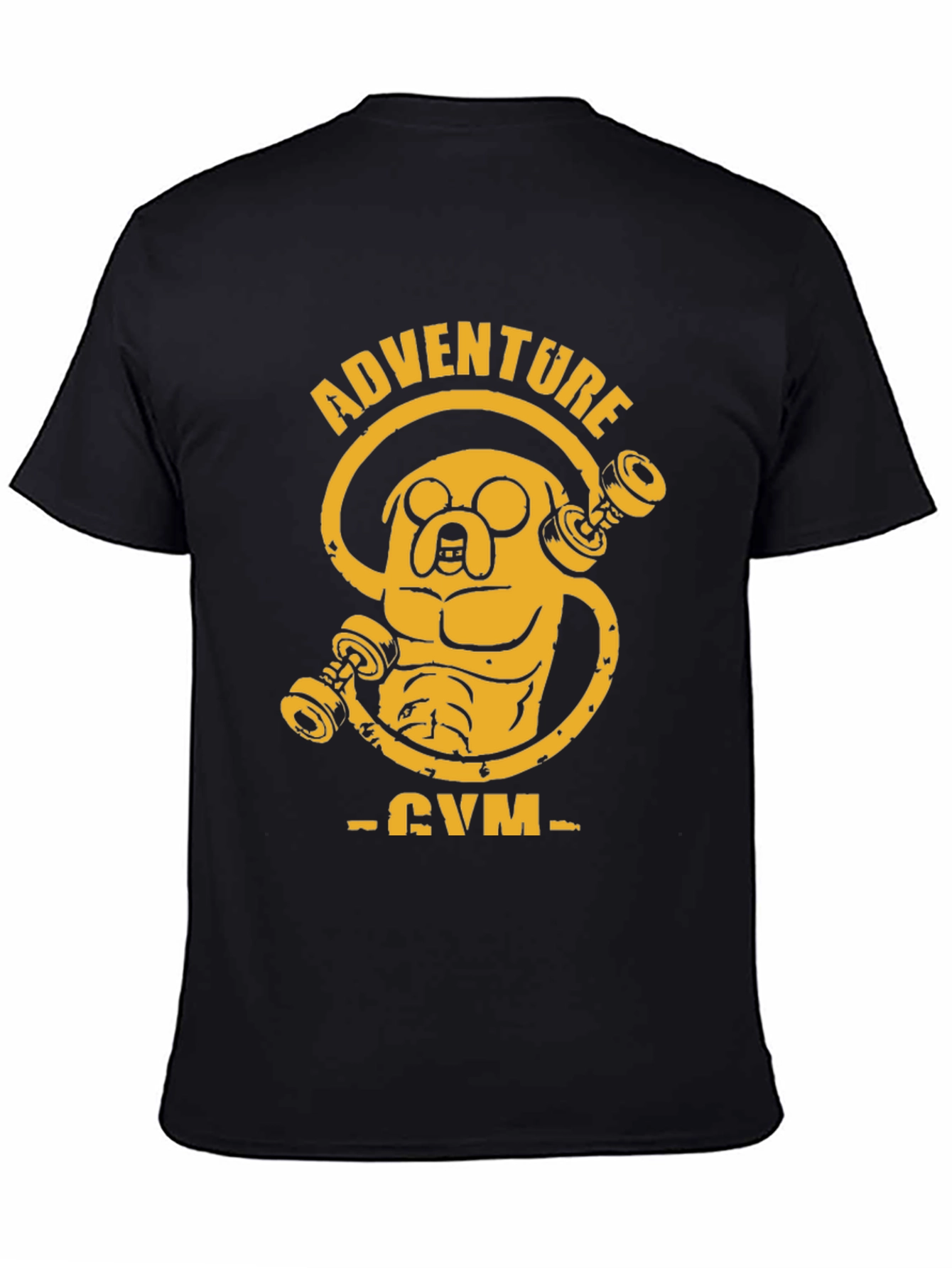 Adventure Time Gym Black T-Shirt - Jake Lifting Weights
