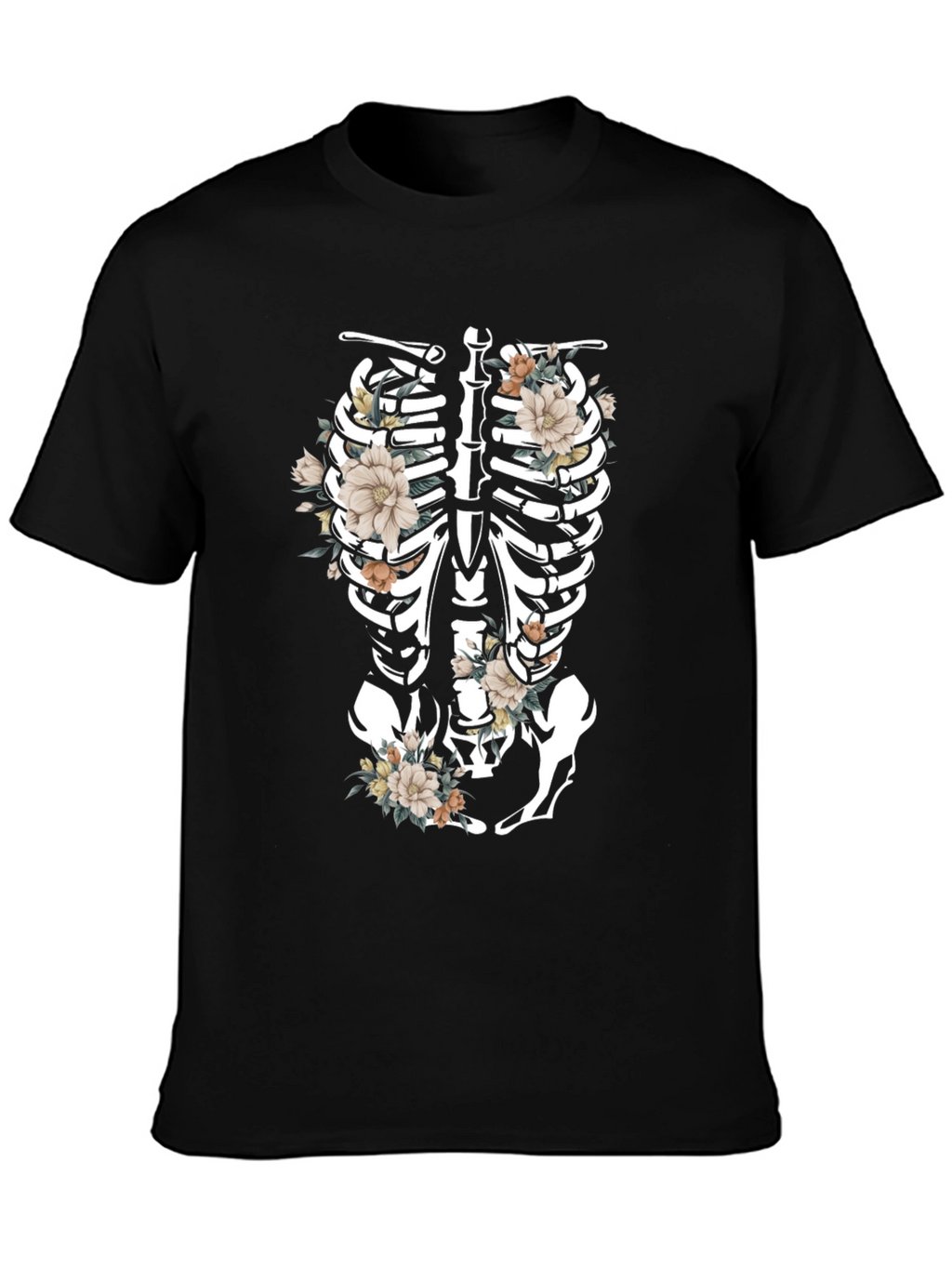 Floral Skeleton Rib Cage Graphic T-Shirt