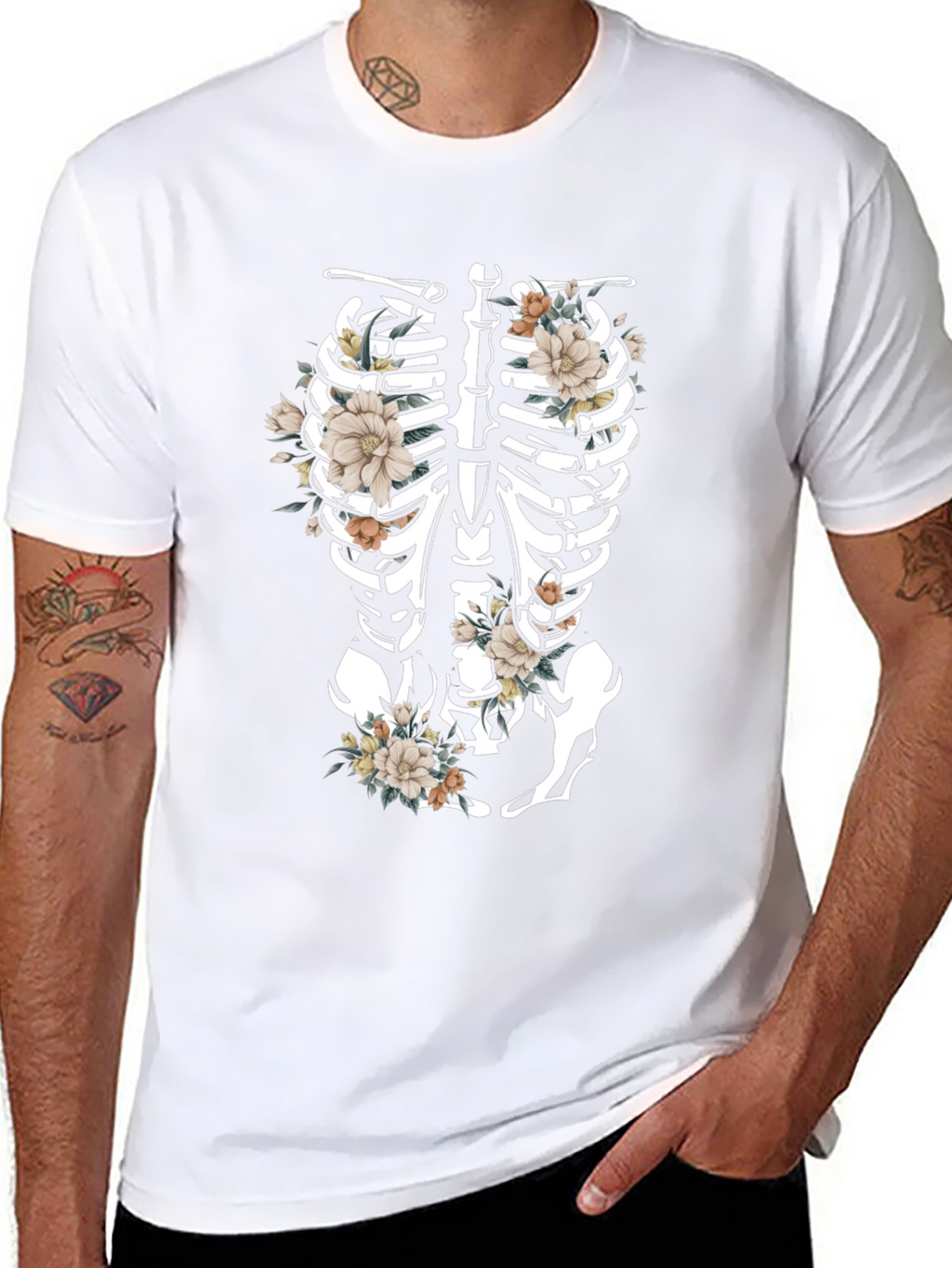 Floral Skeleton Rib Cage Graphic T-Shirt