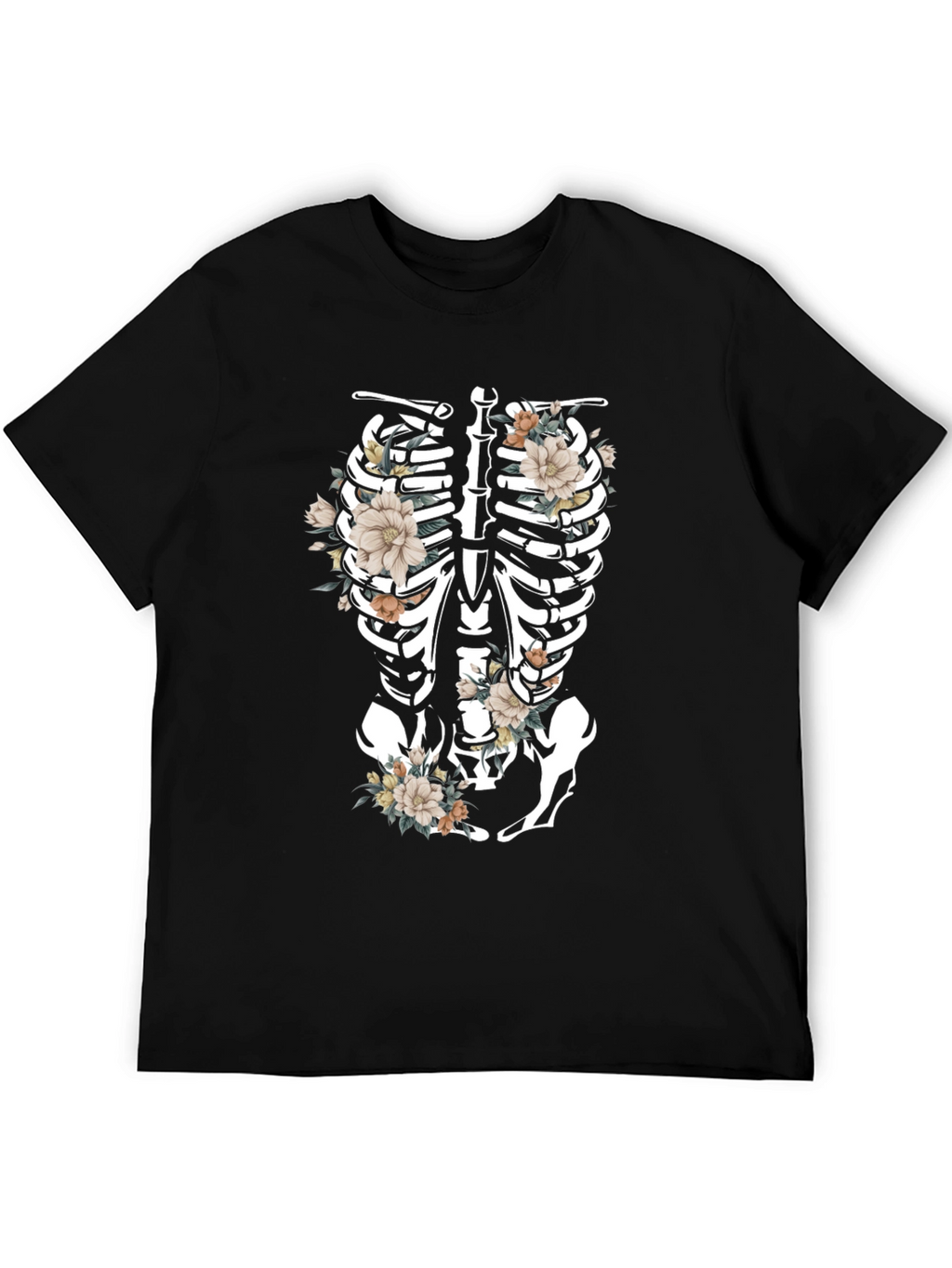 Floral Skeleton Rib Cage Graphic T-Shirt