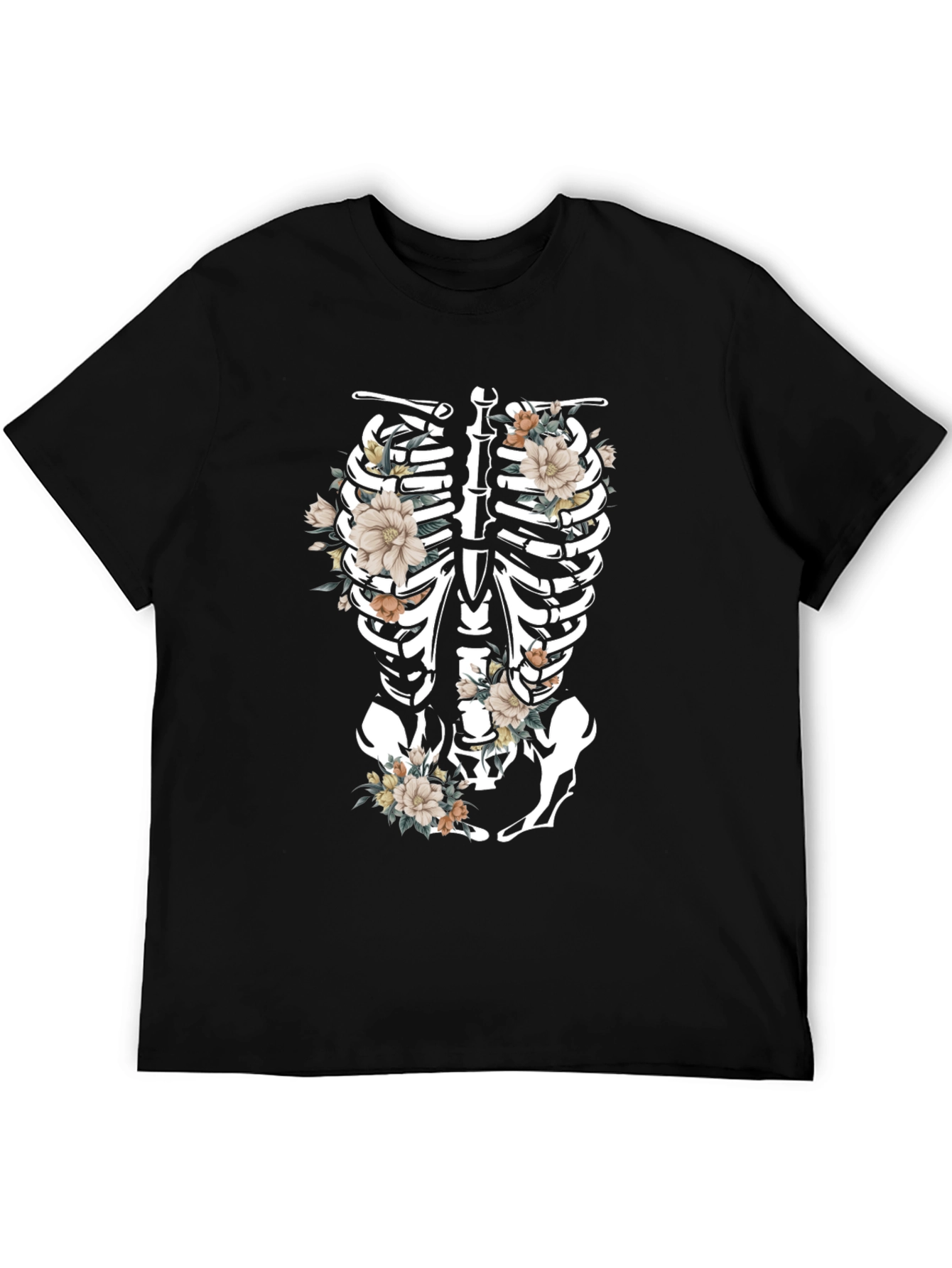 Floral Skeleton Rib Cage Graphic T-Shirt