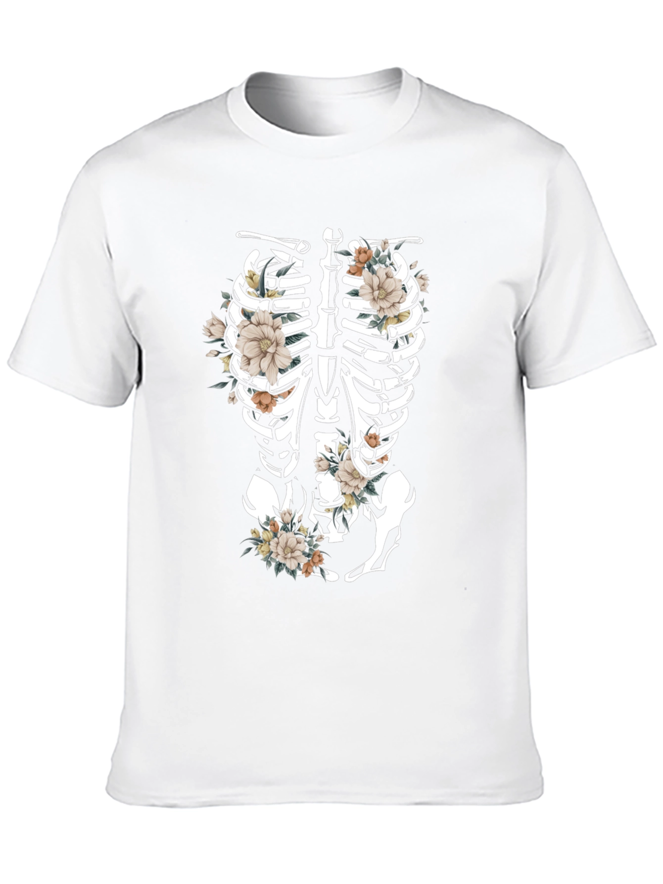 Floral Skeleton Rib Cage Graphic T-Shirt