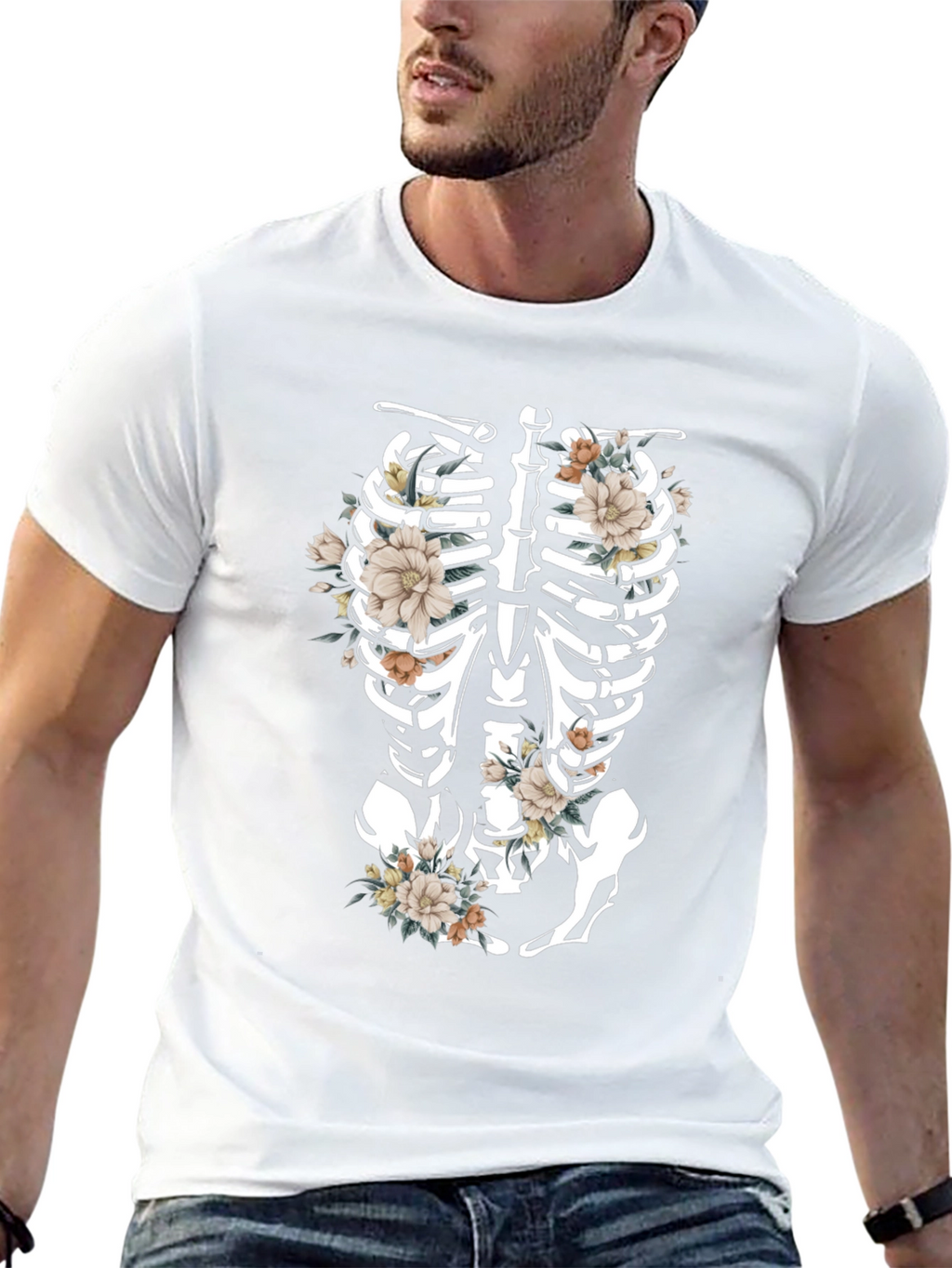 Floral Skeleton Rib Cage Graphic T-Shirt