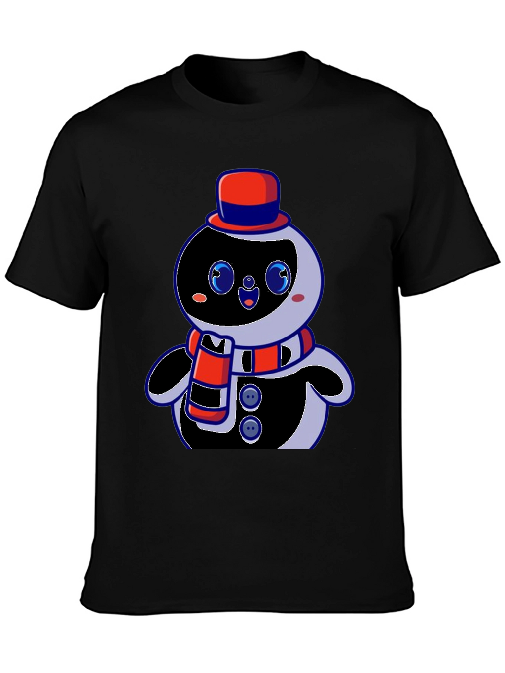 Cute Cartoon Snowman Graphic Black T-Shirt