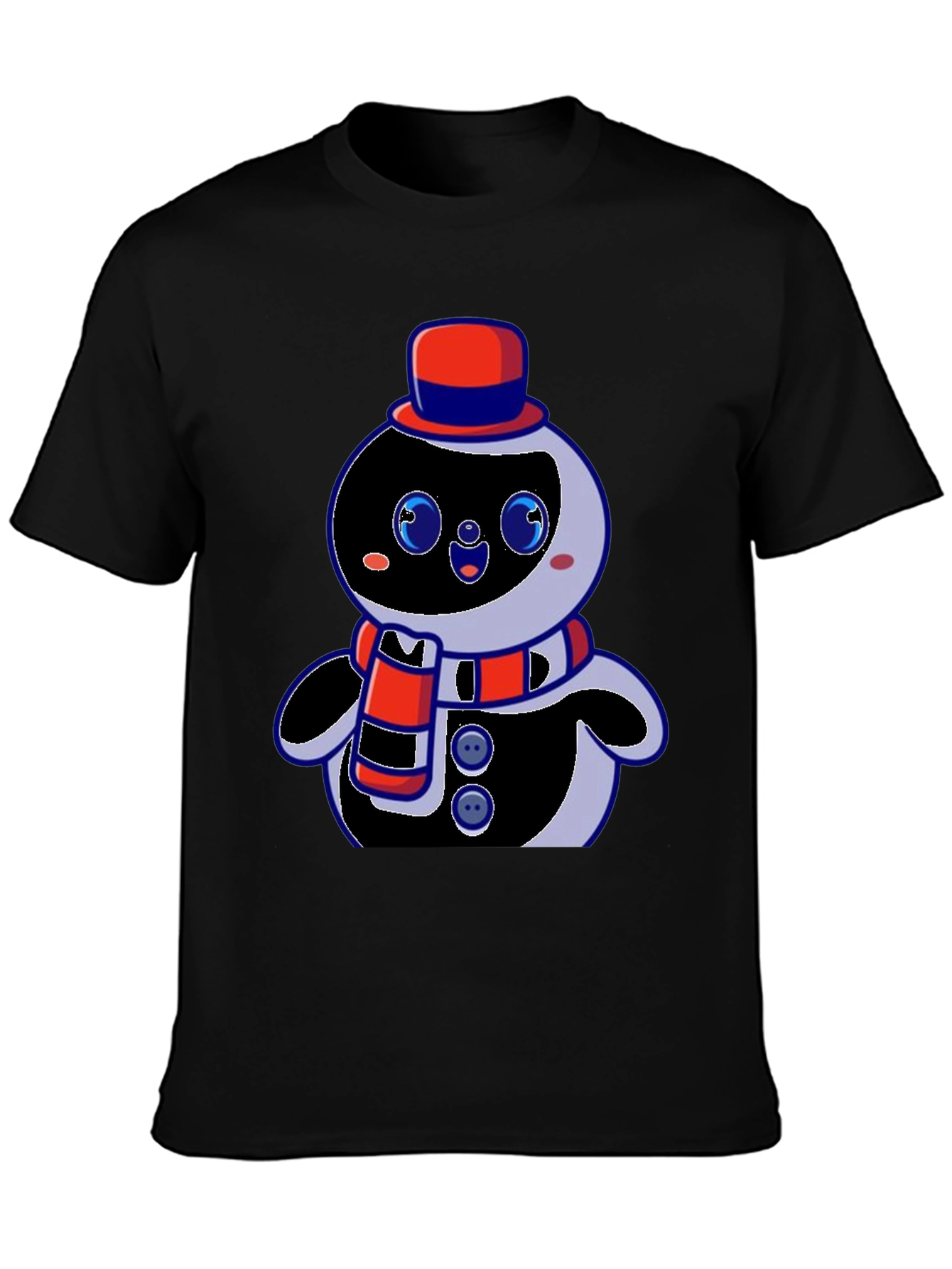 Cute Cartoon Snowman Graphic Black T-Shirt