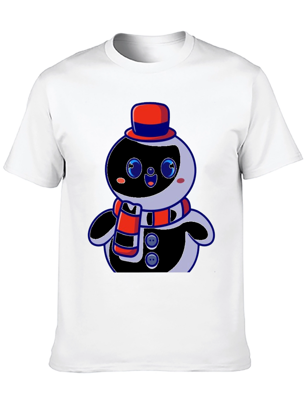 Cute Cartoon Snowman Graphic Black T-Shirt