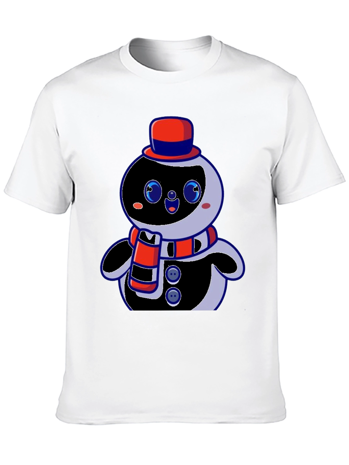 Cute Cartoon Snowman Graphic Black T-Shirt