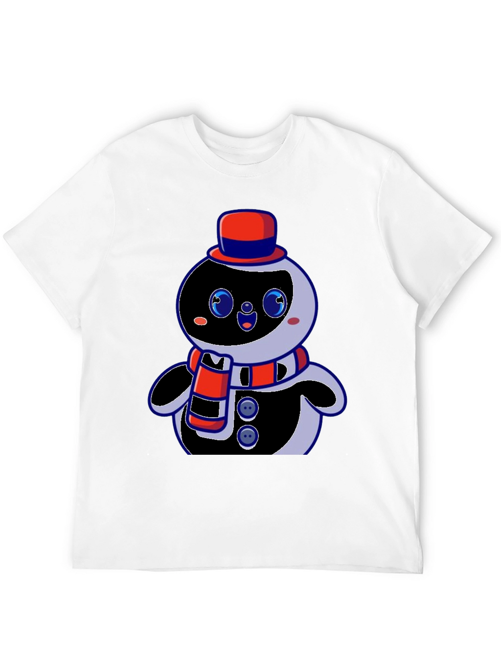 Cute Cartoon Snowman Graphic Black T-Shirt